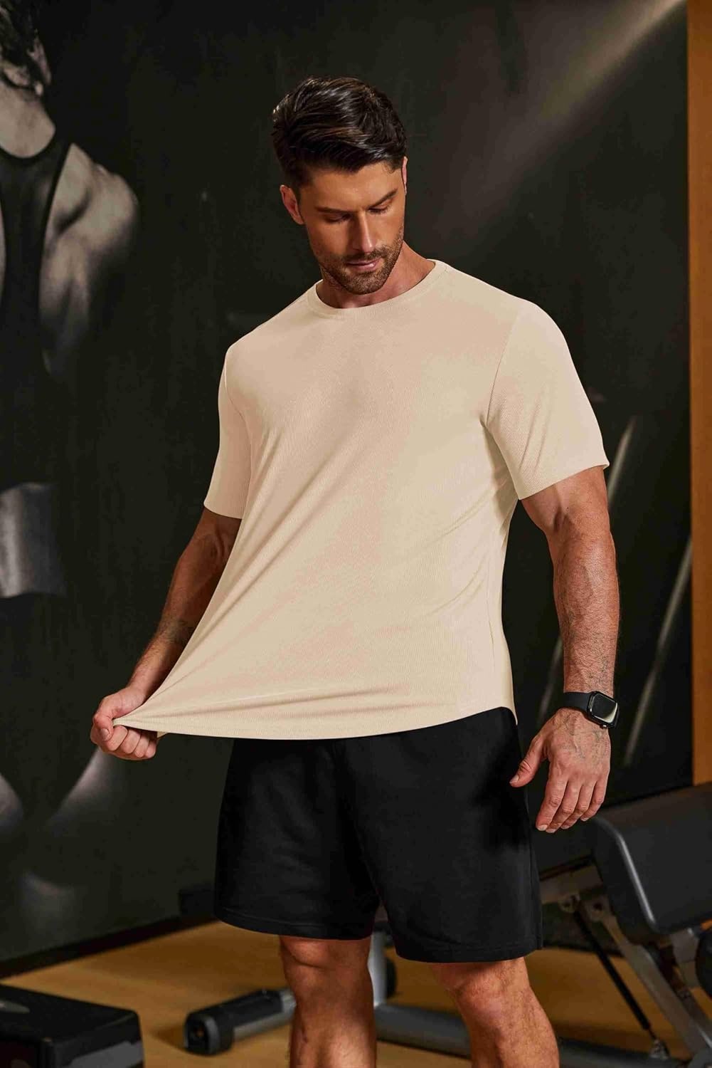 image:imageCOOFANDY Mens Muscle T Shirts Short Sleeve Slim Fit Tshirts Gym Workout Athletic Crewneck ShirtBeige