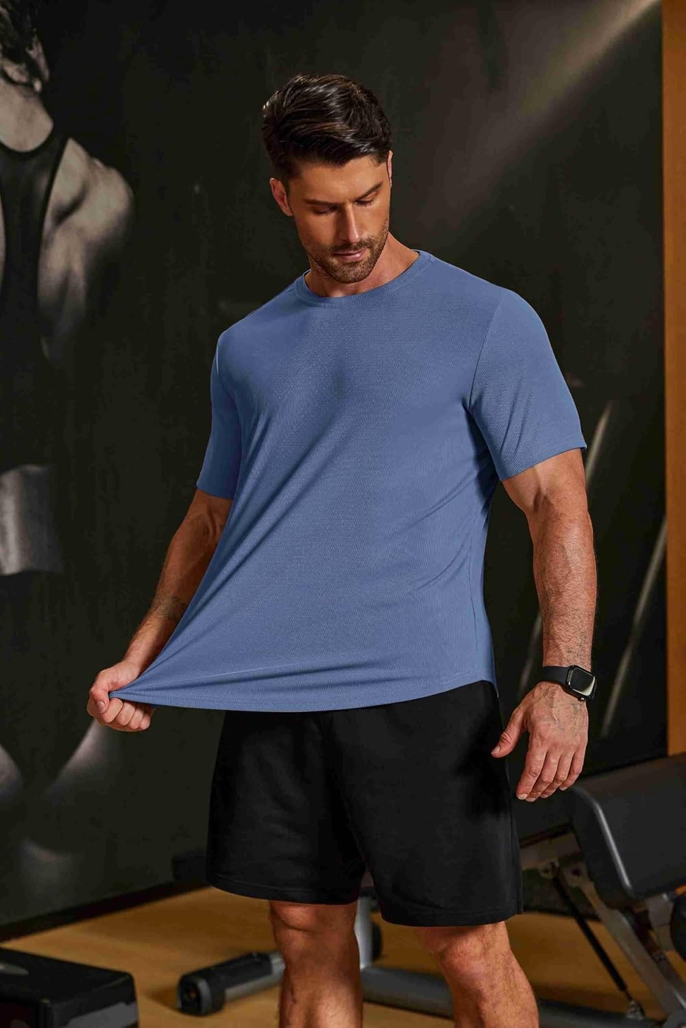 image:imageCOOFANDY Mens Muscle T Shirts Short Sleeve Slim Fit Tshirts Gym Workout Athletic Crewneck ShirtBlue