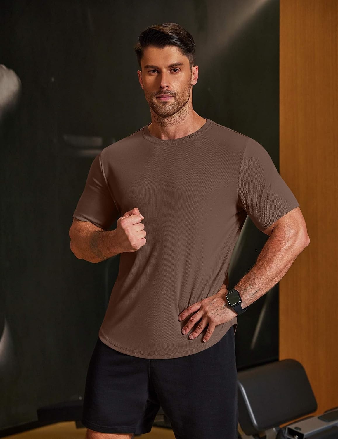 image:imageCOOFANDY Mens Muscle T Shirts Short Sleeve Slim Fit Tshirts Gym Workout Athletic Crewneck ShirtBrown