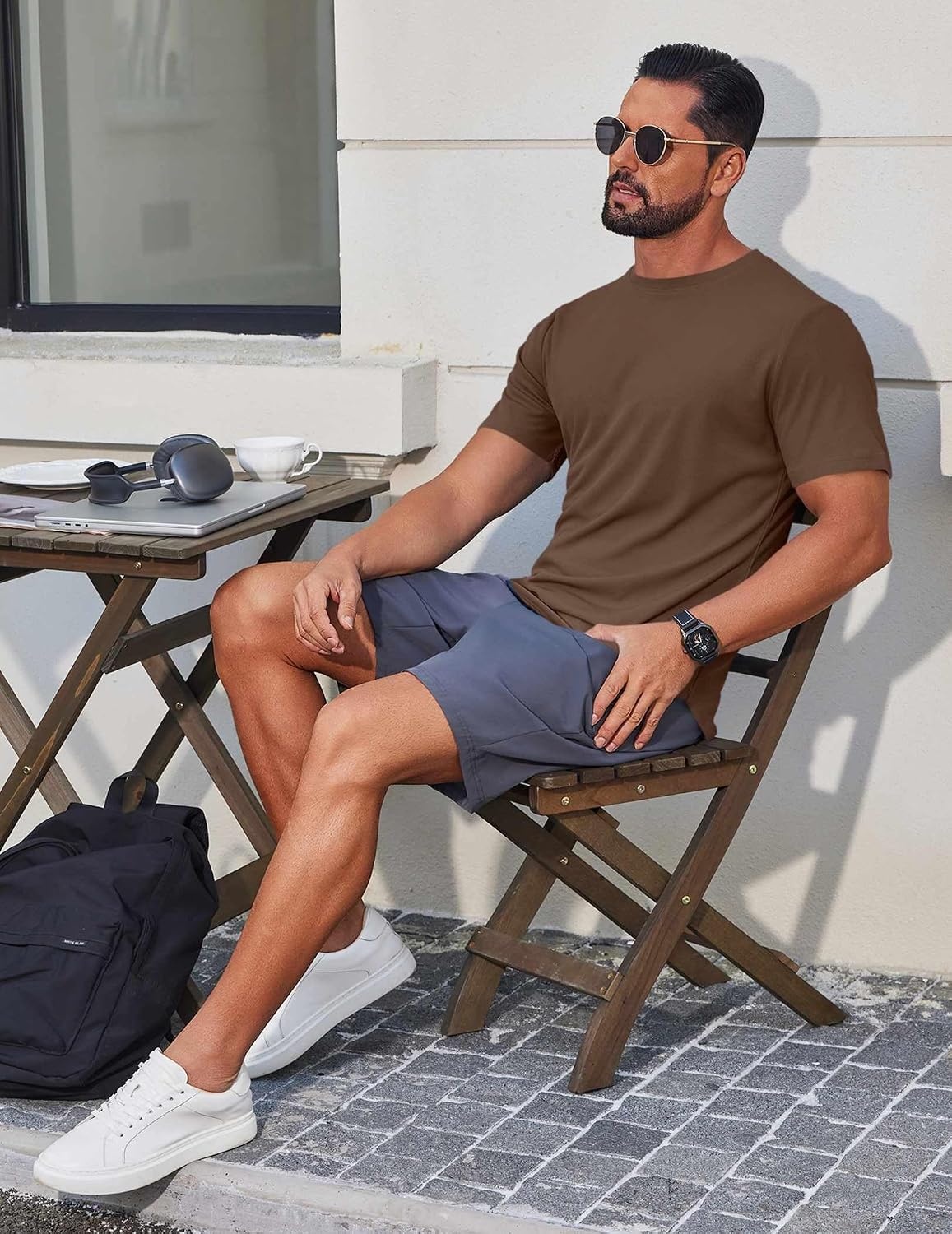image:imageCOOFANDY Mens Muscle T Shirts Short Sleeve Slim Fit Tshirts Gym Workout Athletic Crewneck ShirtBrown
