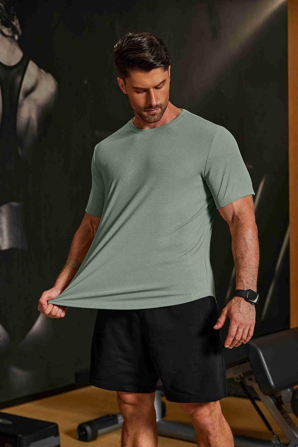 image:imageCOOFANDY Mens Muscle T Shirts Short Sleeve Slim Fit Tshirts Gym Workout Athletic Crewneck ShirtGreen