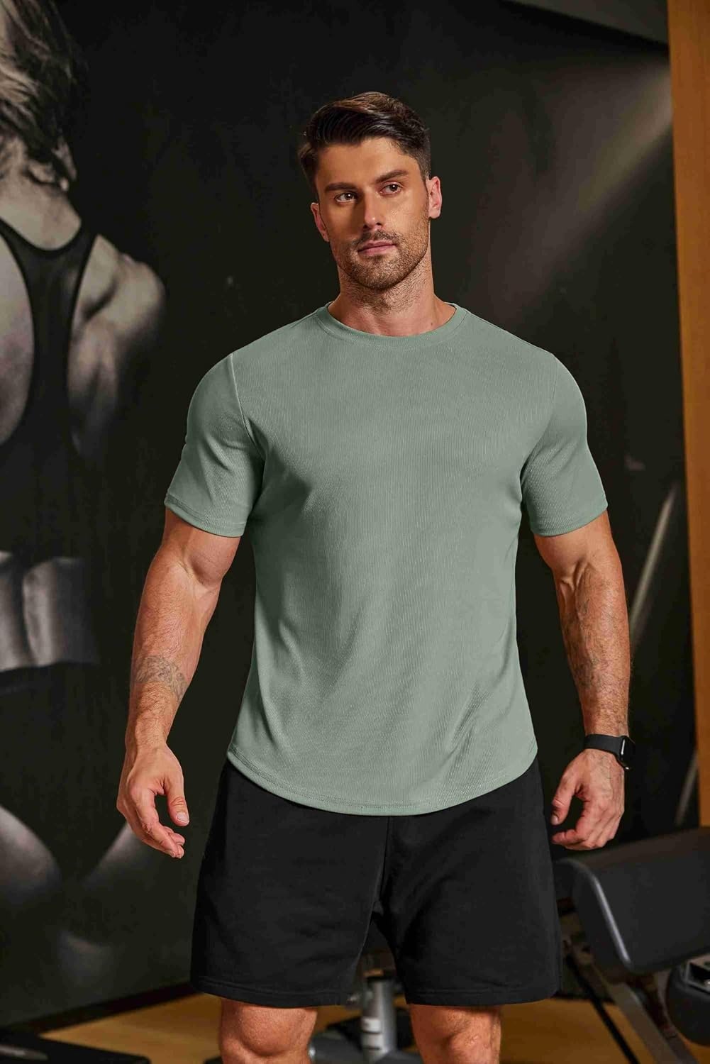 image:imageCOOFANDY Mens Muscle T Shirts Short Sleeve Slim Fit Tshirts Gym Workout Athletic Crewneck ShirtGreen