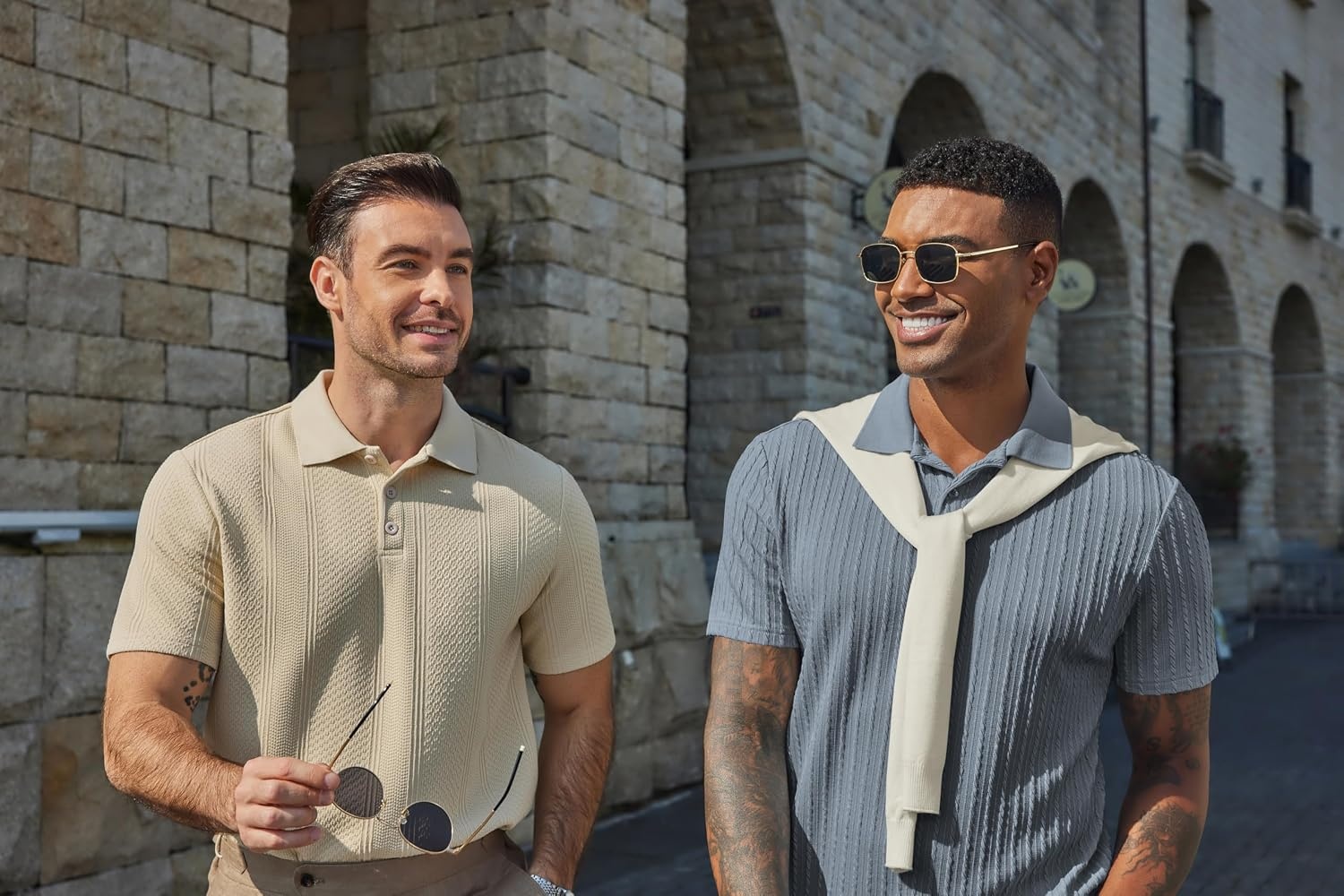 image:imageCOOFANDY Mens Polo Shirt Casual Short Sleeve Textured Knit Button Polo TShirts Summer Vacation Stretchy Golf ShirtsGray Blue