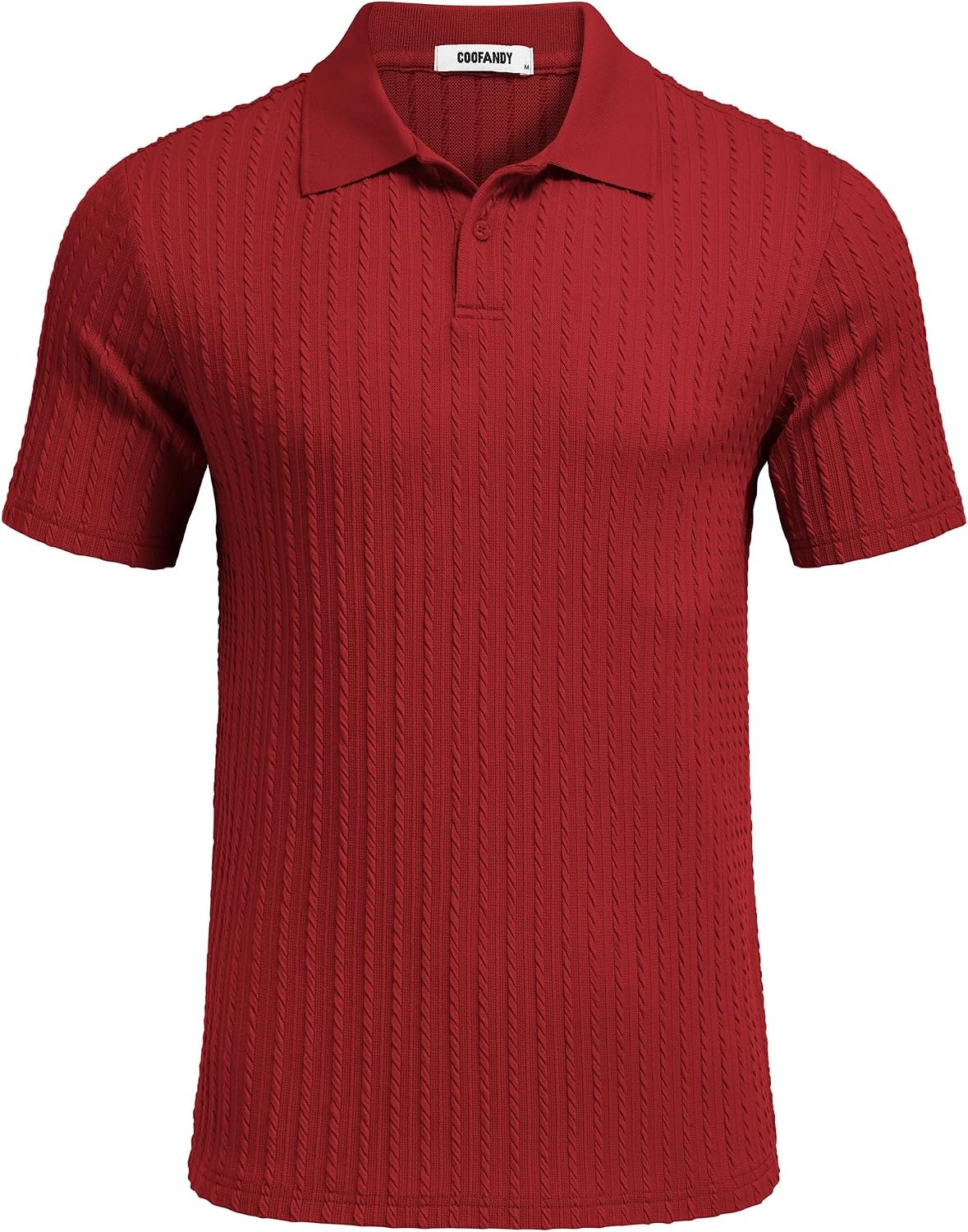 image:imageCOOFANDY Mens Polo Shirt Casual Short Sleeve Textured Knit Button Polo TShirts Summer Vacation Stretchy Golf ShirtsRed
