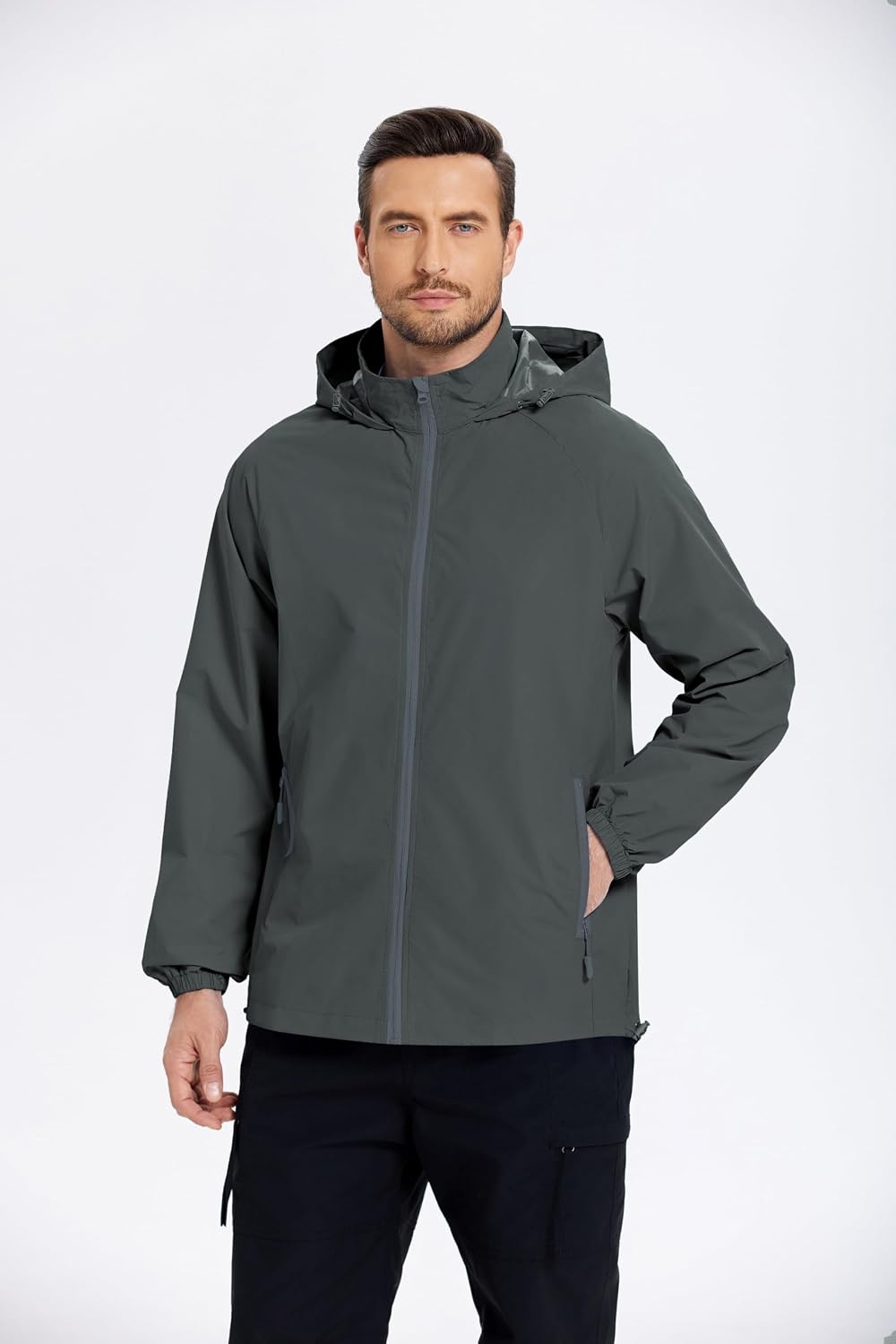 image:imageCOOFANDY Mens Rain Jacket Lightweight Waterproof Raincoat Packable Rain Shell Jacket With Hood Golf Hiking WindbreakerDeep Gray