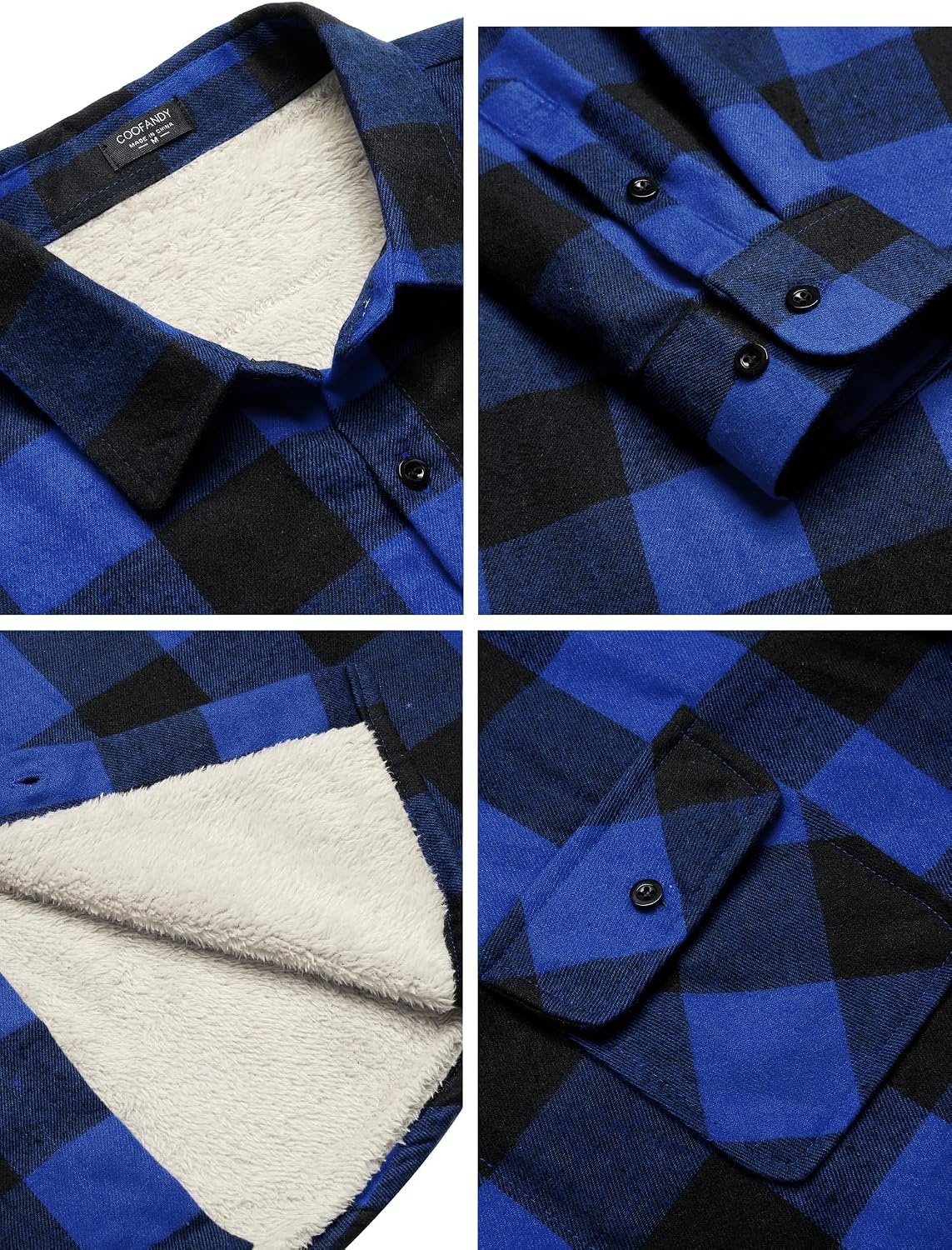 image:imageCOOFANDY Mens Sherpa Lined Flannel Shirt Jacket Long Sleeve Button Up Fleece Plaid ShirtsBlueBlack