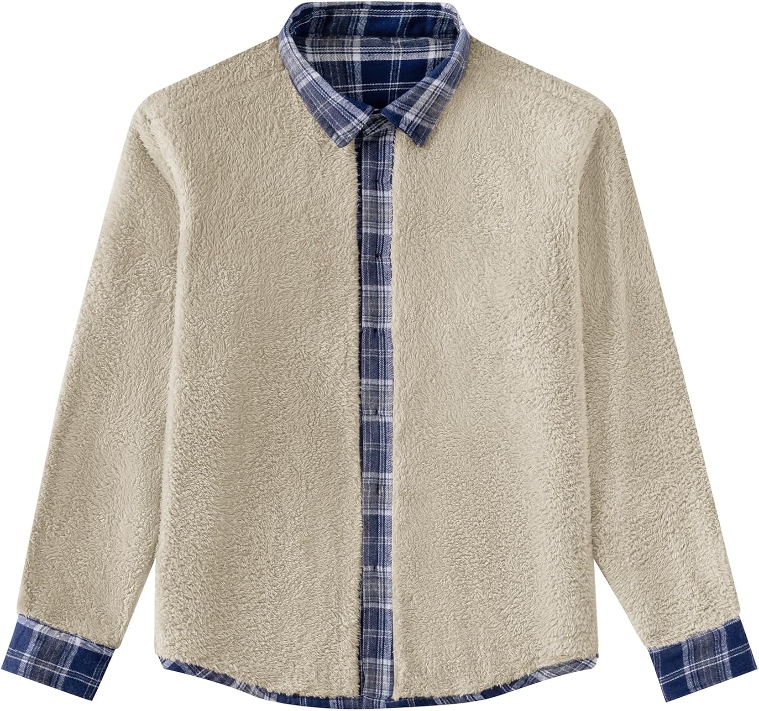 image:imageCOOFANDY Mens Sherpa Lined Flannel Shirt Jacket Long Sleeve Button Up Fleece Plaid ShirtsDark Blue