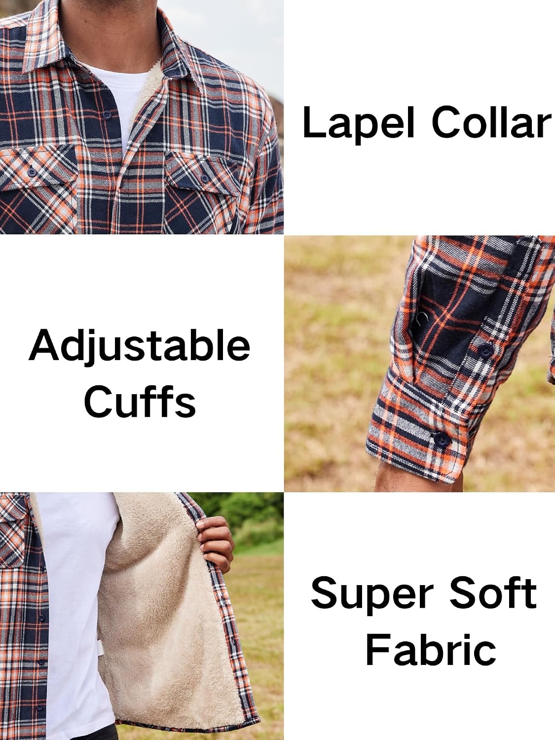 image:imageCOOFANDY Mens Sherpa Lined Flannel Shirt Jacket Long Sleeve Button Up Fleece Plaid ShirtsNavyOrange