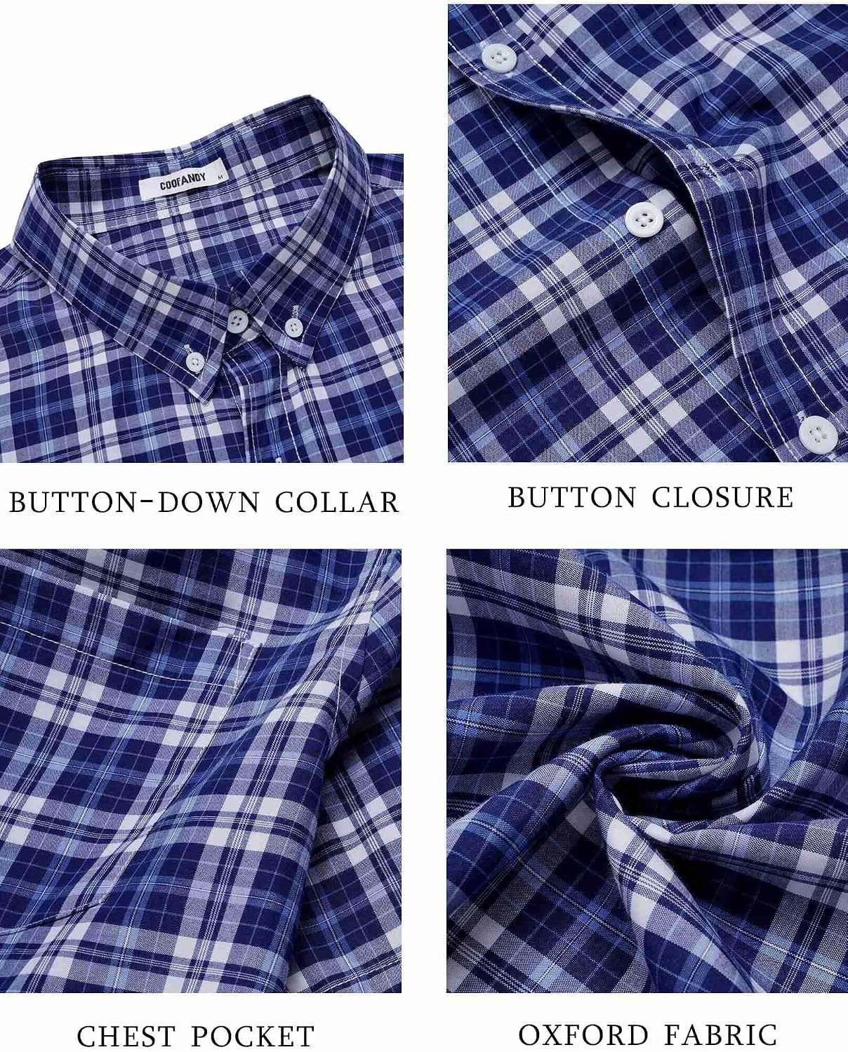 image:imageCOOFANDY Mens Short Sleeve Oxford Shirt Casual Button Down Shirts Summer Untucked Dress Shirt with PocketNavy Blue Plaid