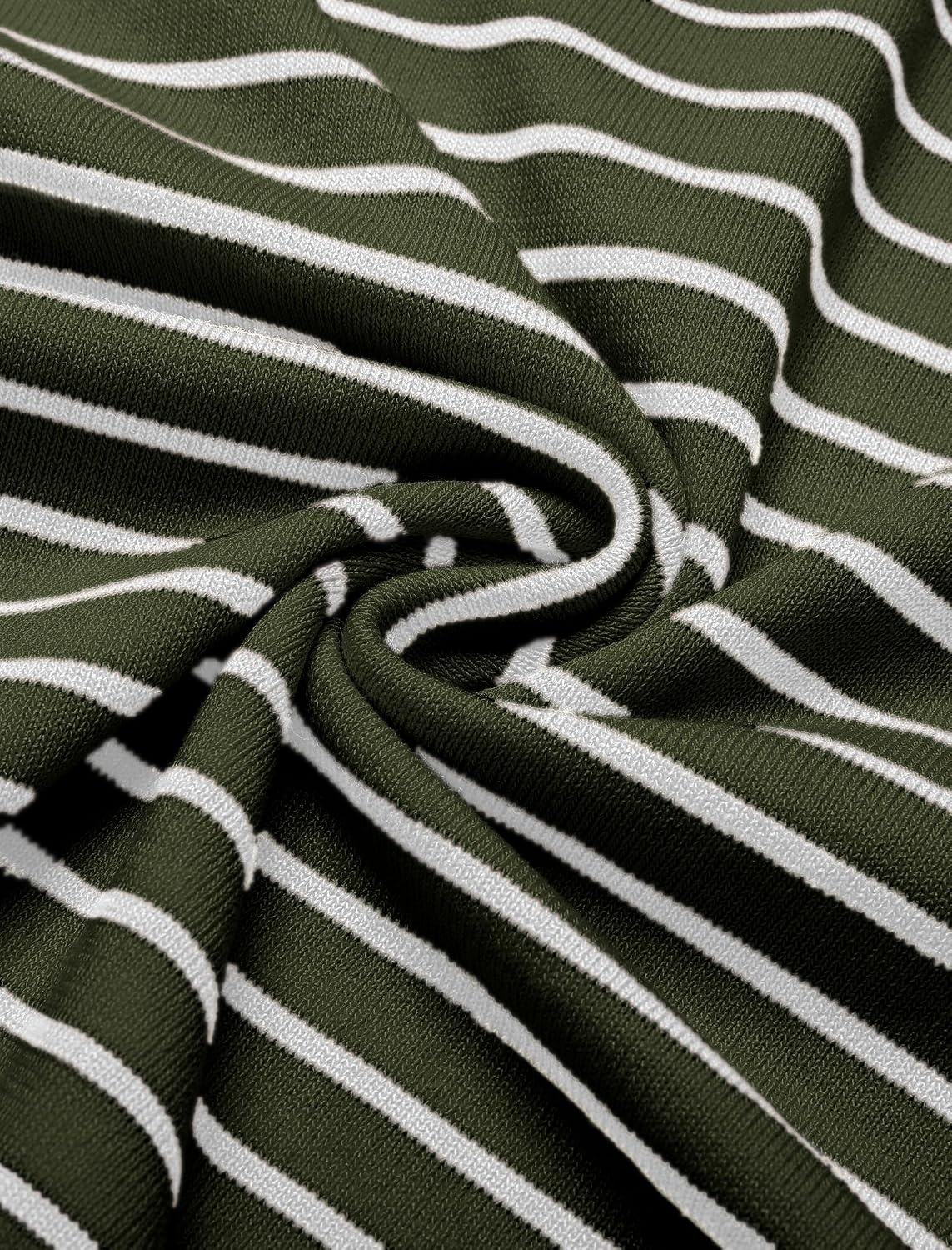 image:imageCOOFANDY Mens Short Sleeve Polo Shirts Vintage Knitted Shirt Casual Button Down Golf ShirtsArmy Green White Stripes