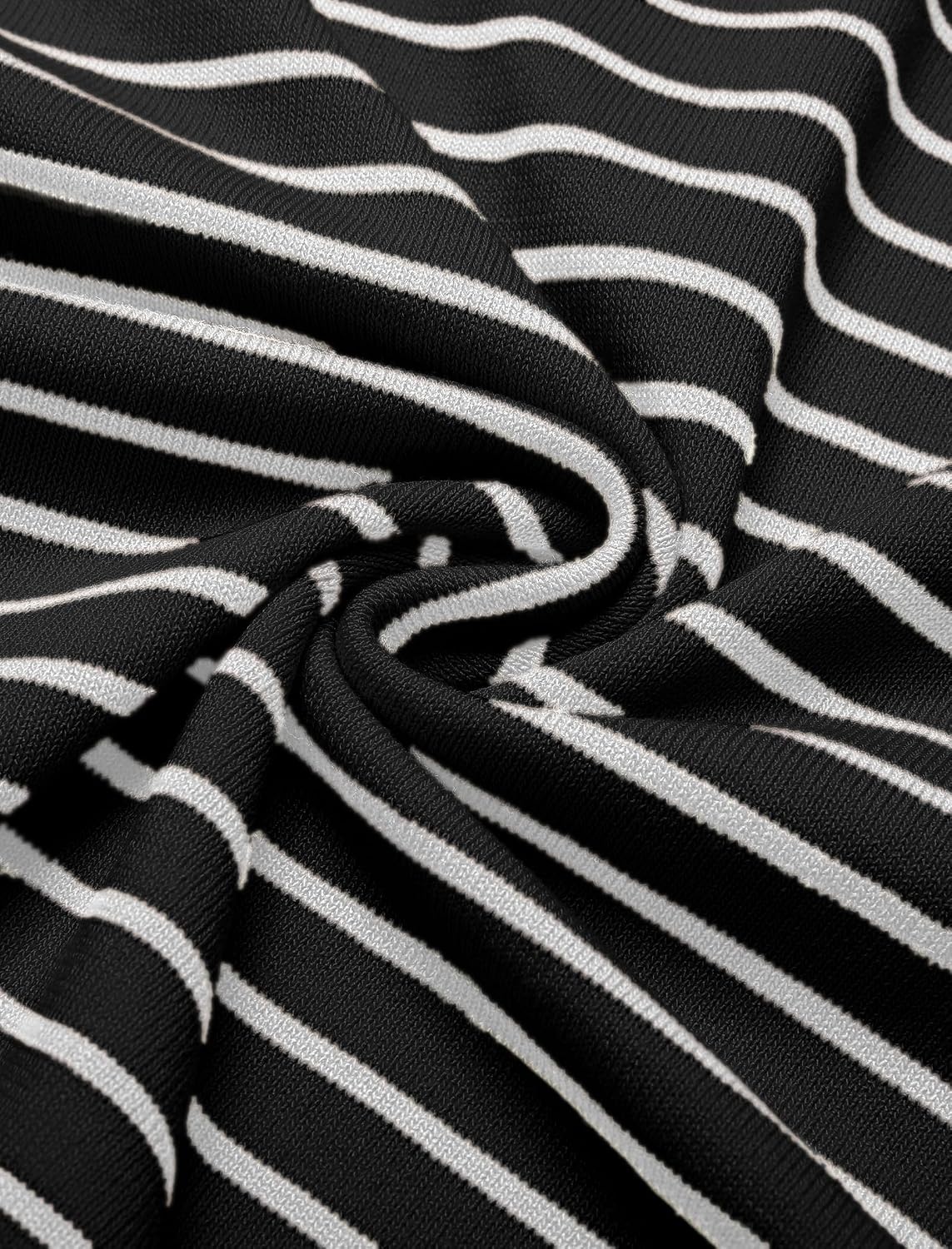image:imageCOOFANDY Mens Short Sleeve Polo Shirts Vintage Knitted Shirt Casual Button Down Golf ShirtsBlack White Stripes