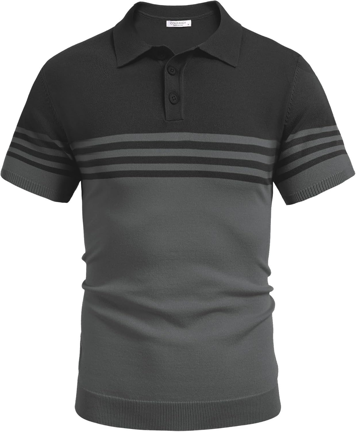 image:imageCOOFANDY Mens Short Sleeve Polo Shirts Vintage Knitted Shirt Casual Button Down Golf ShirtsBlack and Dark Grey