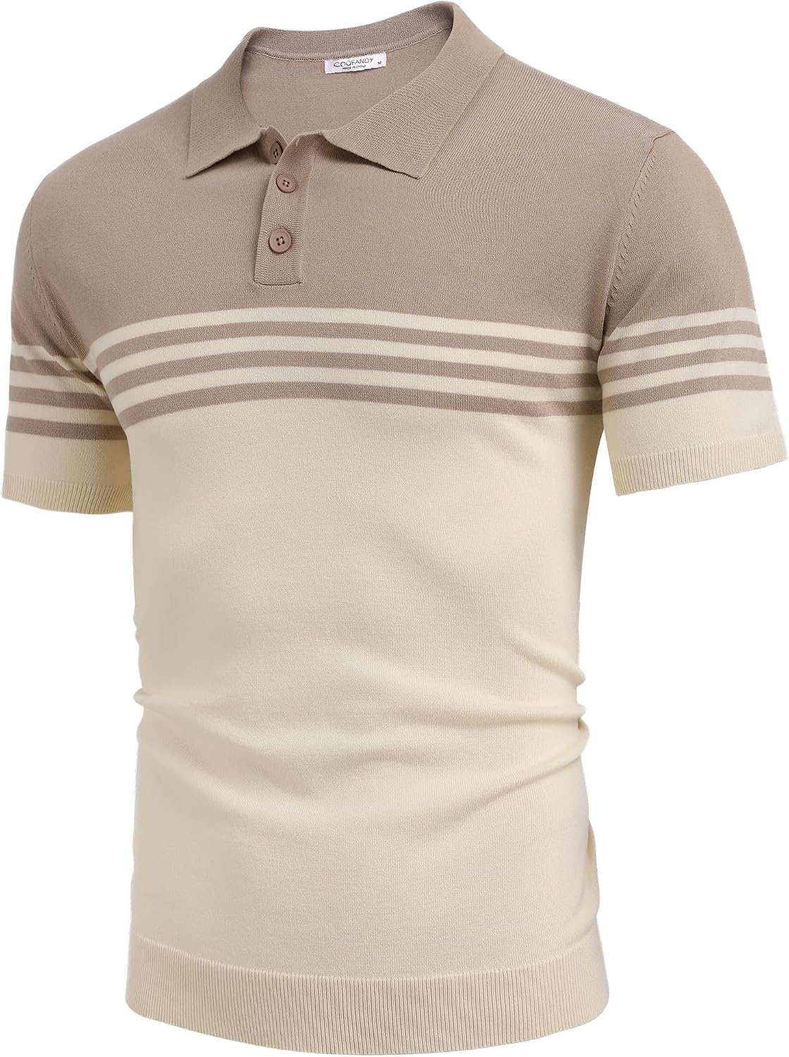 image:imageCOOFANDY Mens Short Sleeve Polo Shirts Vintage Knitted Shirt Casual Button Down Golf ShirtsKhaki and Beige