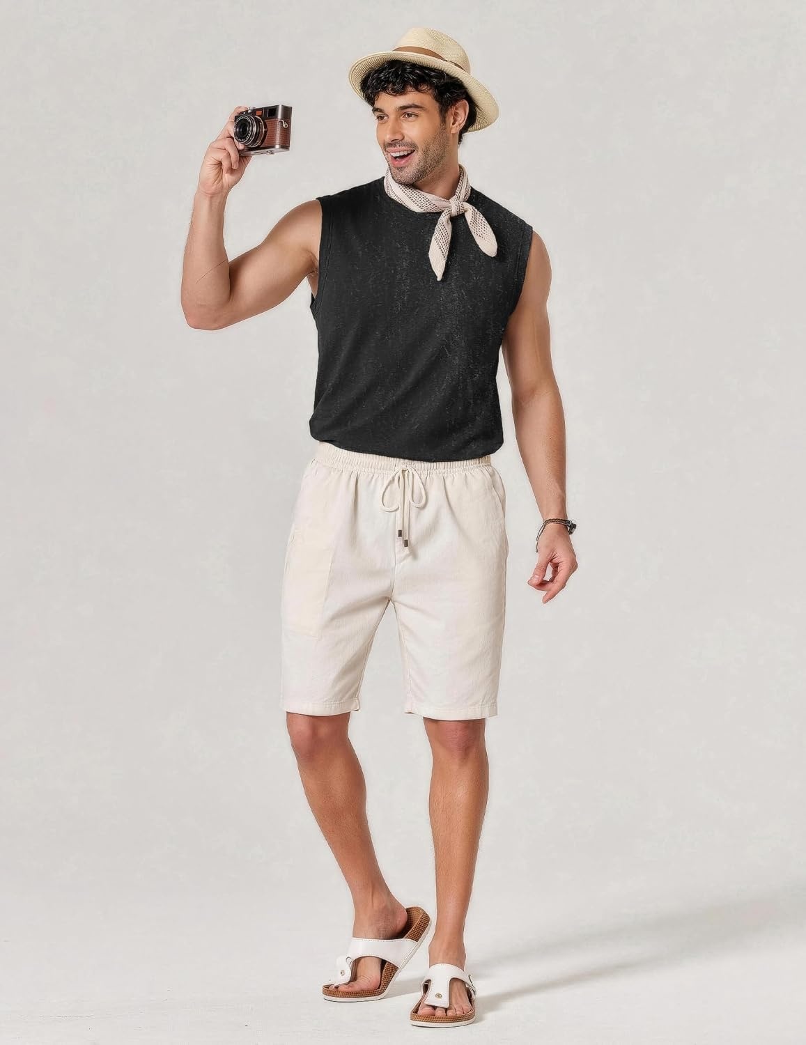 image:imageCOOFANDY Mens Sleeveless Shirts Cotton Workout Tank Tops Muscle Cut Off Shirt Summer Beach Casual Washed TeeBlack