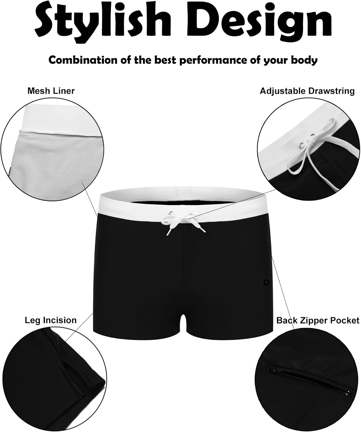 image:imageCOOFANDY Mens Square Leg Swim Briefs Tight Swim Trunks Swimsuit Athletic Bathing Suit Swimwear with LinerA Black