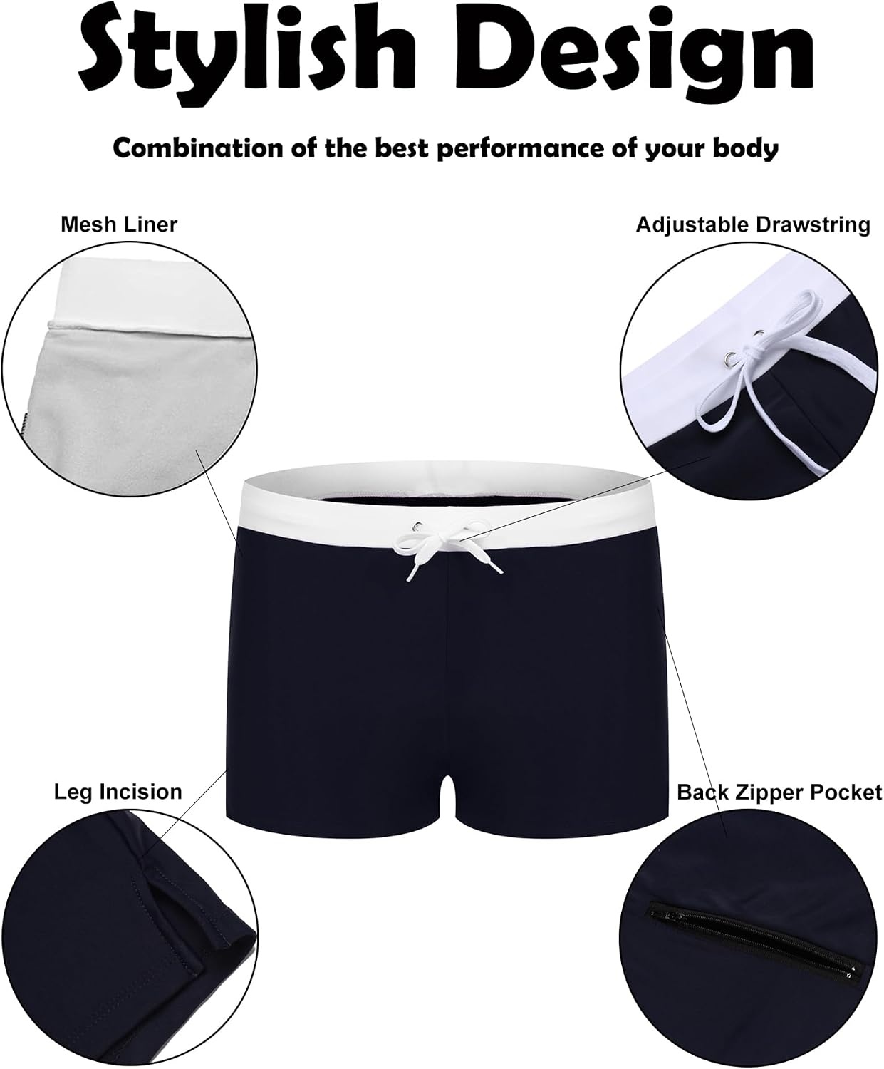 image:imageCOOFANDY Mens Square Leg Swim Briefs Tight Swim Trunks Swimsuit Athletic Bathing Suit Swimwear with LinerA Navy Blue