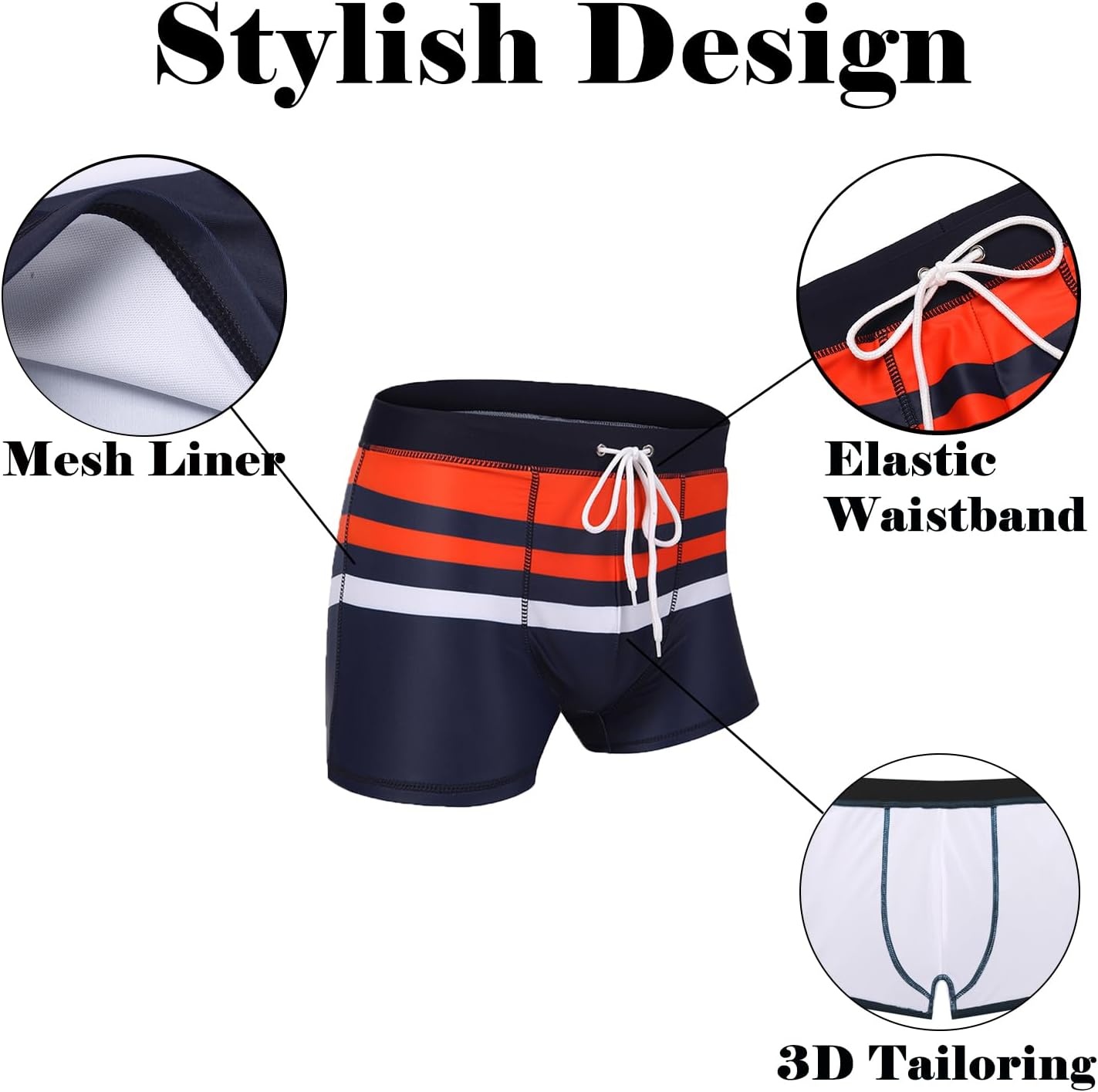 image:imageCOOFANDY Mens Square Leg Swim Briefs Tight Swim Trunks Swimsuit Athletic Bathing Suit Swimwear with LinerA Pattern3 Navy Blue Orange Racer