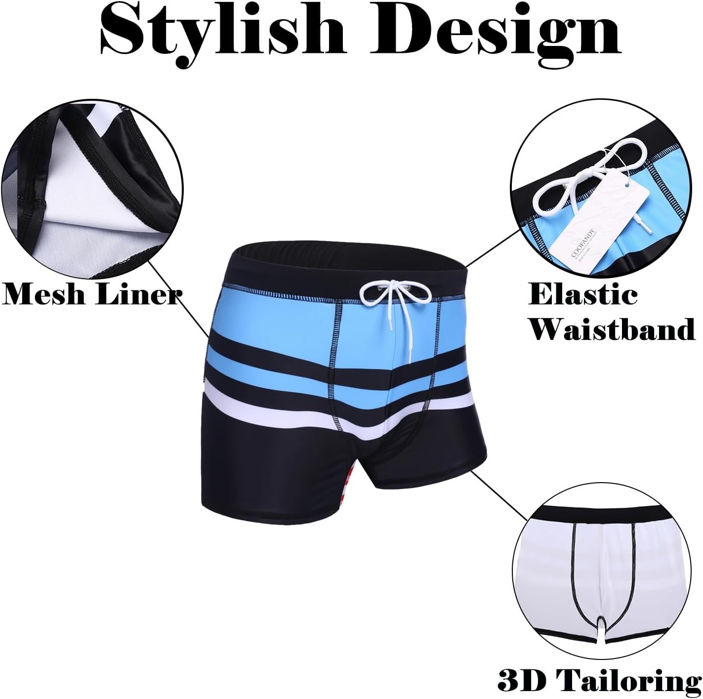 image:imageCOOFANDY Mens Square Leg Swim Briefs Tight Swim Trunks Swimsuit Athletic Bathing Suit Swimwear with LinerA Pattern7 Navy Blue Blue Racer