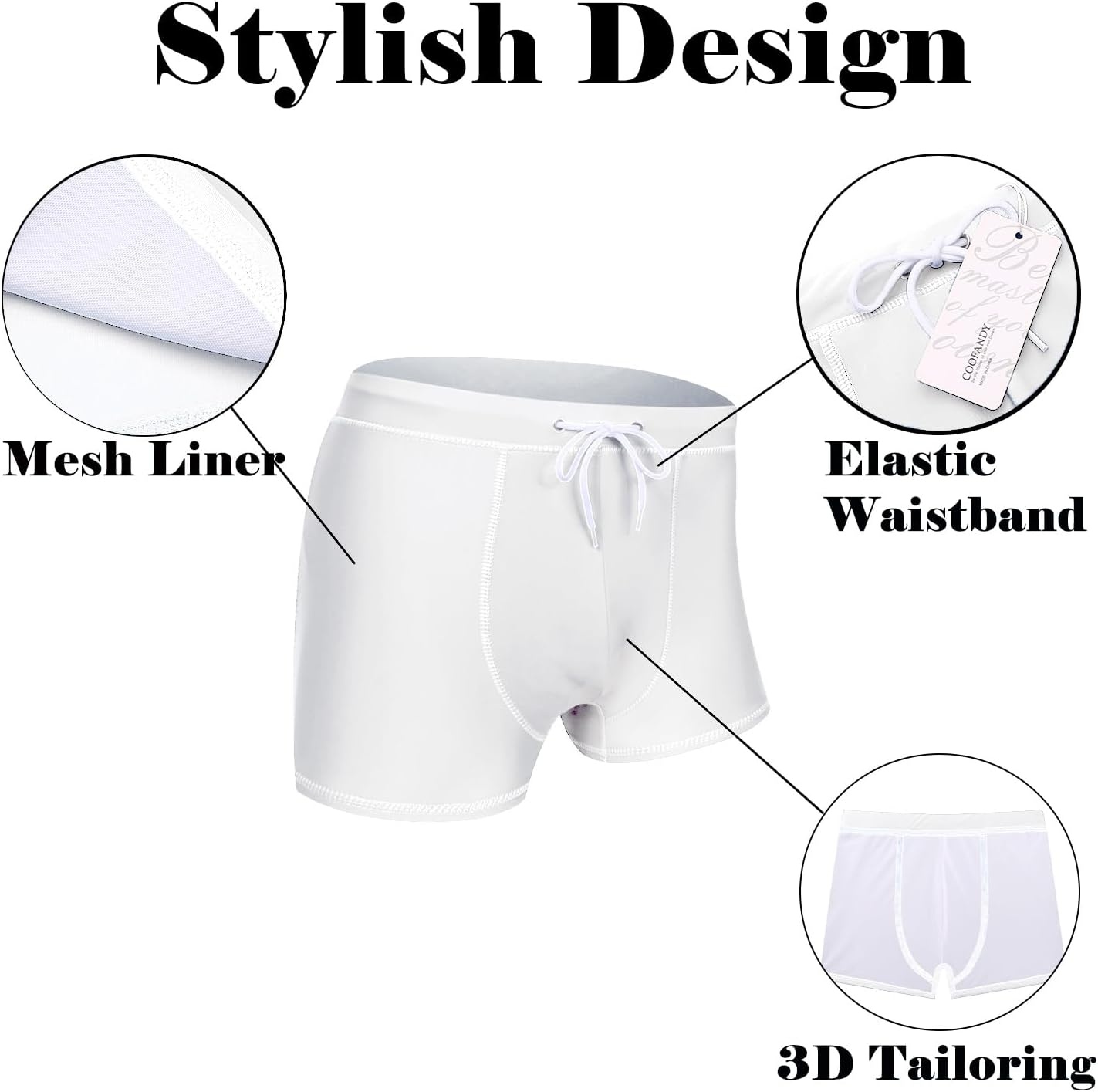 image:imageCOOFANDY Mens Square Leg Swim Briefs Tight Swim Trunks Swimsuit Athletic Bathing Suit Swimwear with LinerA Solid White