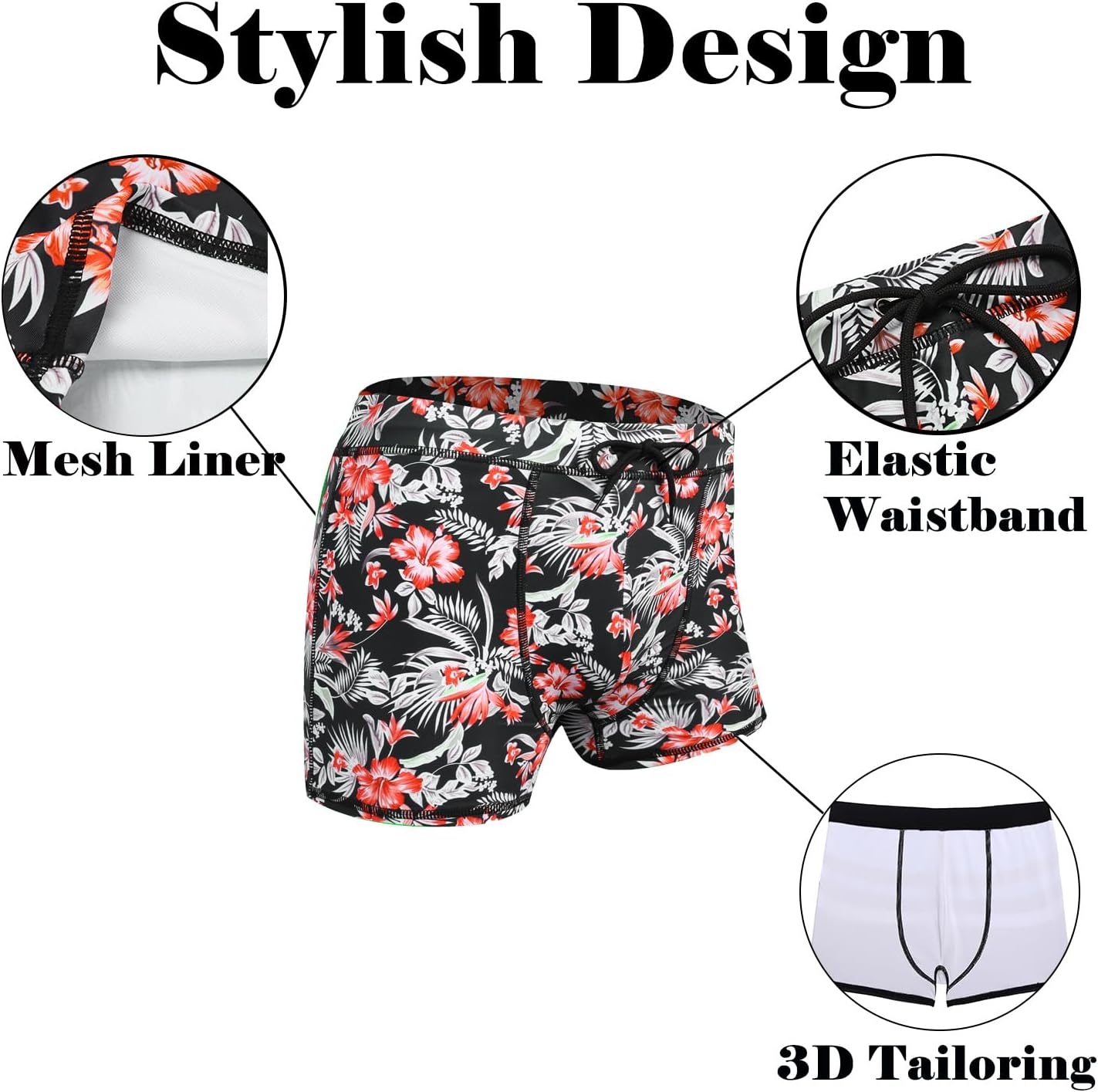 image:imageCOOFANDY Mens Square Leg Swim Briefs Tight Swim Trunks Swimsuit Athletic Bathing Suit Swimwear with LinerP Pattern10 Hibiscus