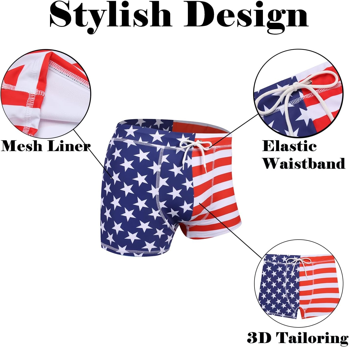 image:imageCOOFANDY Mens Square Leg Swim Briefs Tight Swim Trunks Swimsuit Athletic Bathing Suit Swimwear with LinerP Pattern12 American Flag