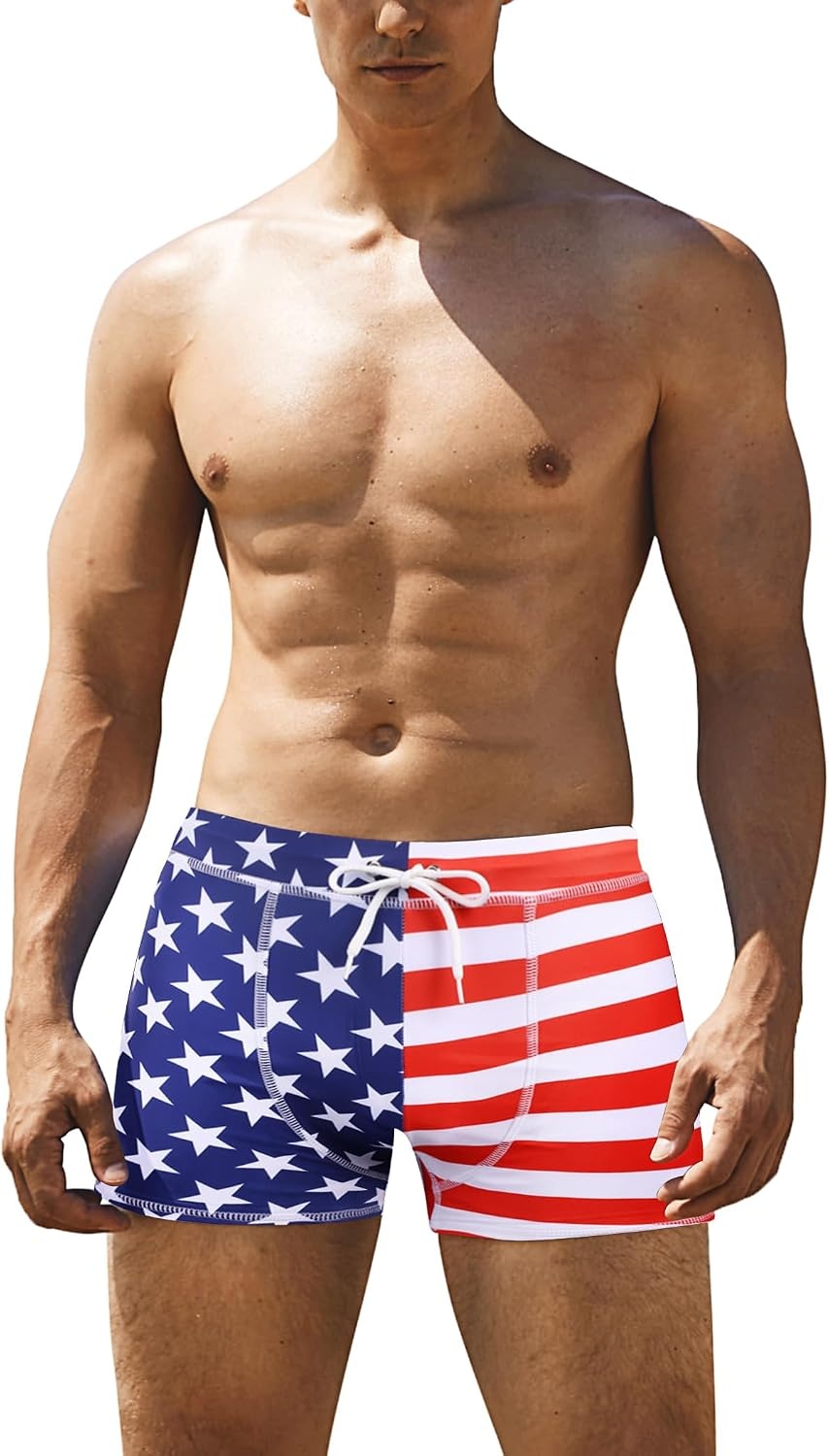 image:imageCOOFANDY Mens Square Leg Swim Briefs Tight Swim Trunks Swimsuit Athletic Bathing Suit Swimwear with LinerP Pattern12 American Flag