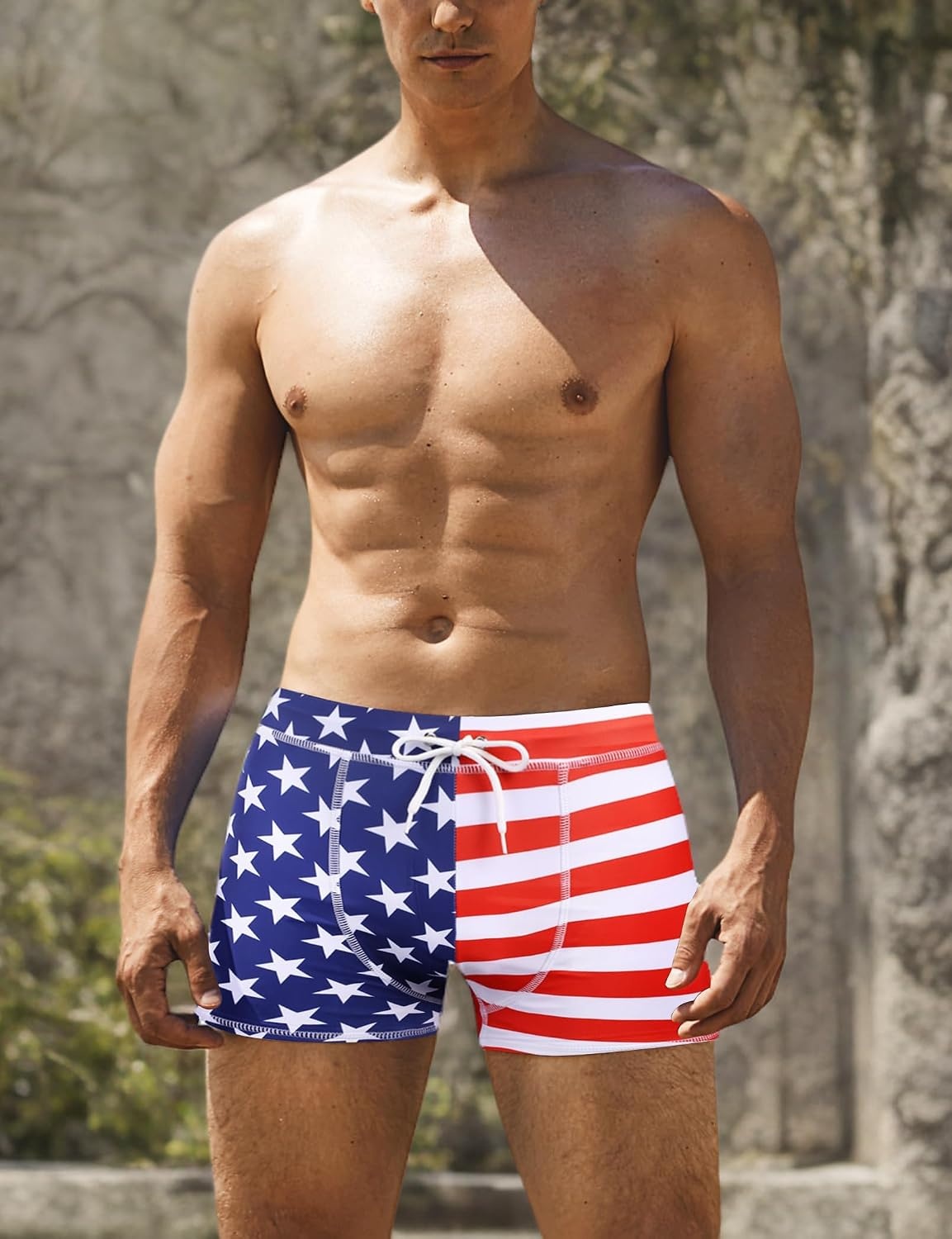image:imageCOOFANDY Mens Square Leg Swim Briefs Tight Swim Trunks Swimsuit Athletic Bathing Suit Swimwear with LinerP Pattern12 American Flag