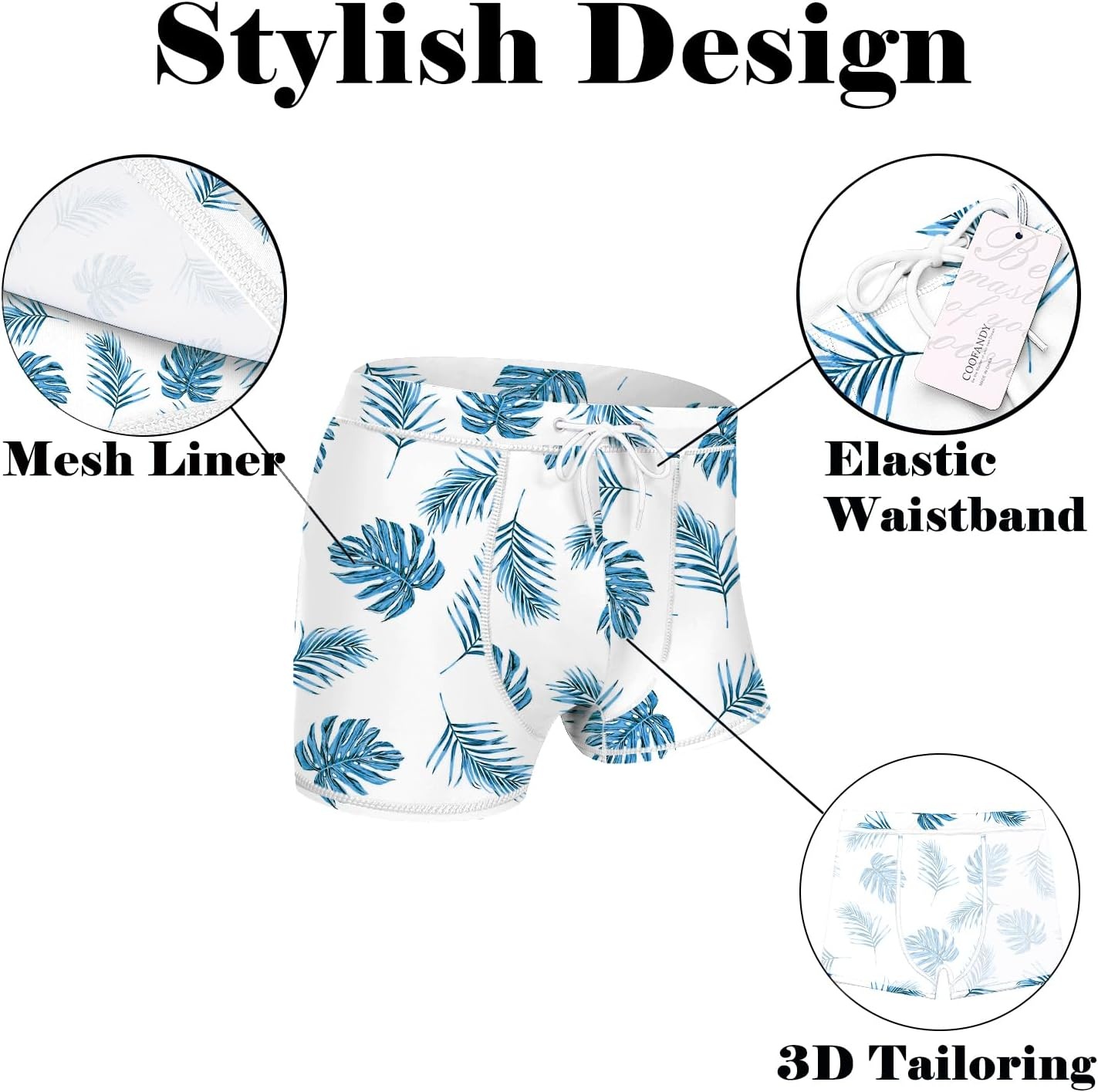 image:imageCOOFANDY Mens Square Leg Swim Briefs Tight Swim Trunks Swimsuit Athletic Bathing Suit Swimwear with LinerPattern Blue Leaf