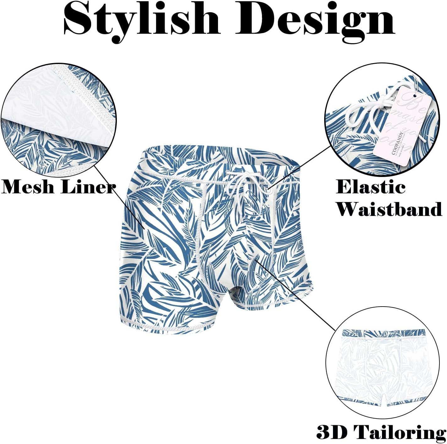 image:imageCOOFANDY Mens Square Leg Swim Briefs Tight Swim Trunks Swimsuit Athletic Bathing Suit Swimwear with LinerPattern Deep Blue Plam Leaf