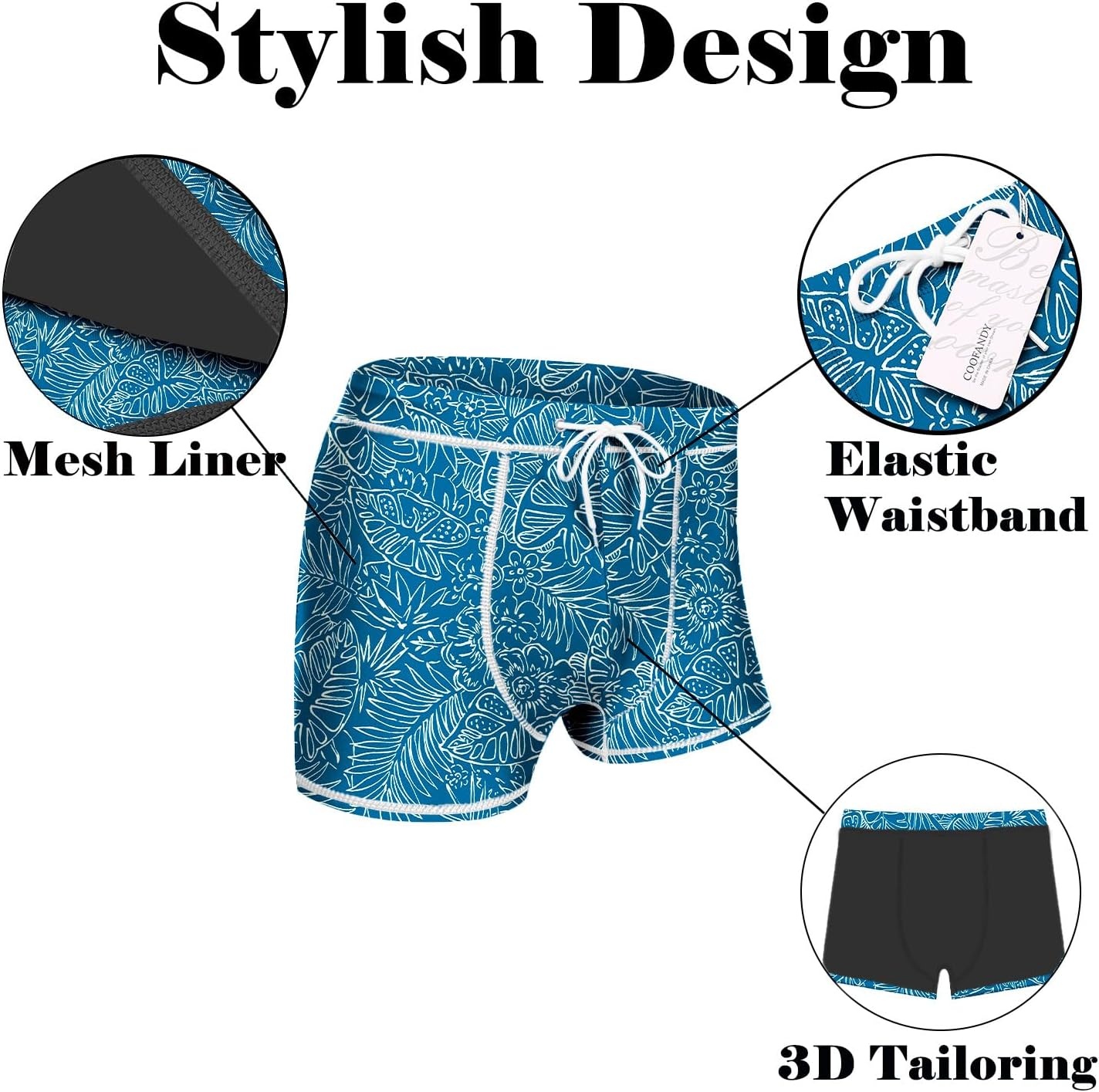 image:imageCOOFANDY Mens Square Leg Swim Briefs Tight Swim Trunks Swimsuit Athletic Bathing Suit Swimwear with LinerPattern Leaves Flowers
