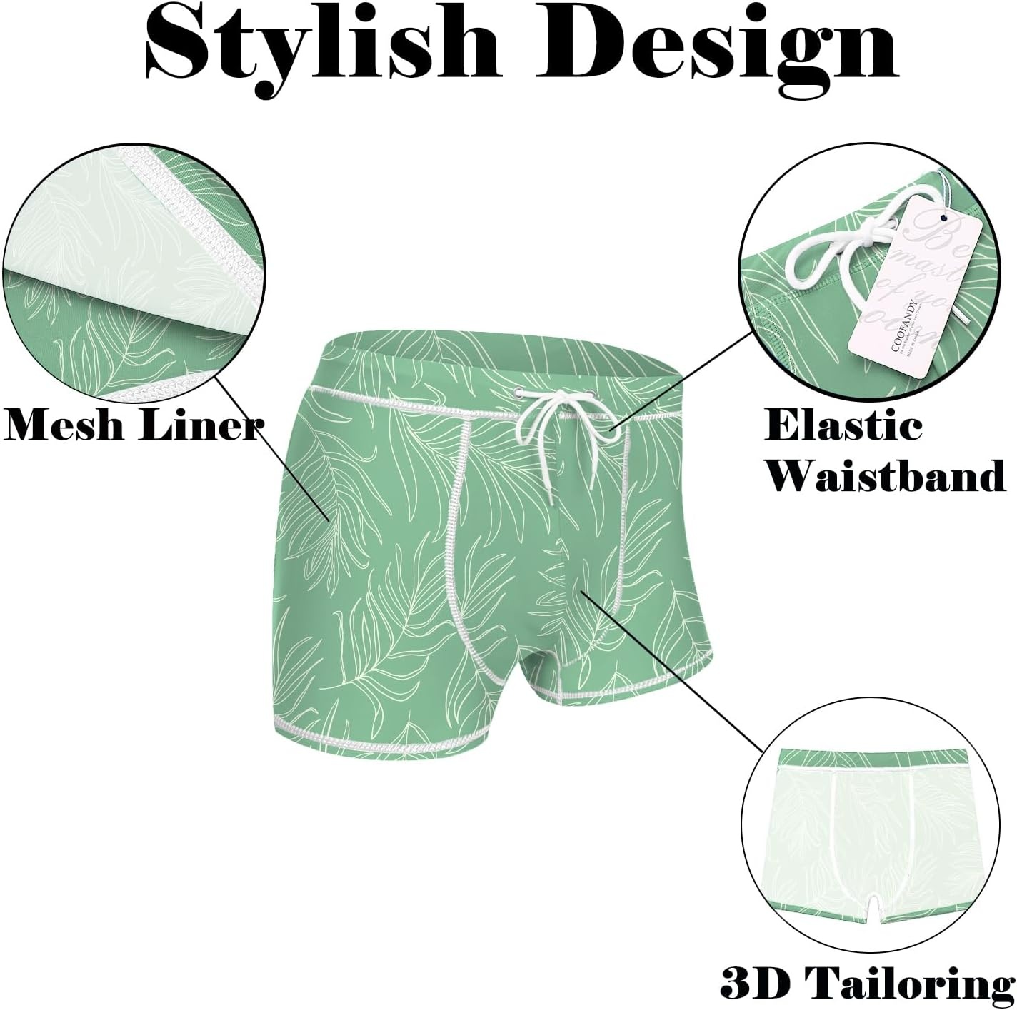image:imageCOOFANDY Mens Square Leg Swim Briefs Tight Swim Trunks Swimsuit Athletic Bathing Suit Swimwear with LinerPattern Line Leaf