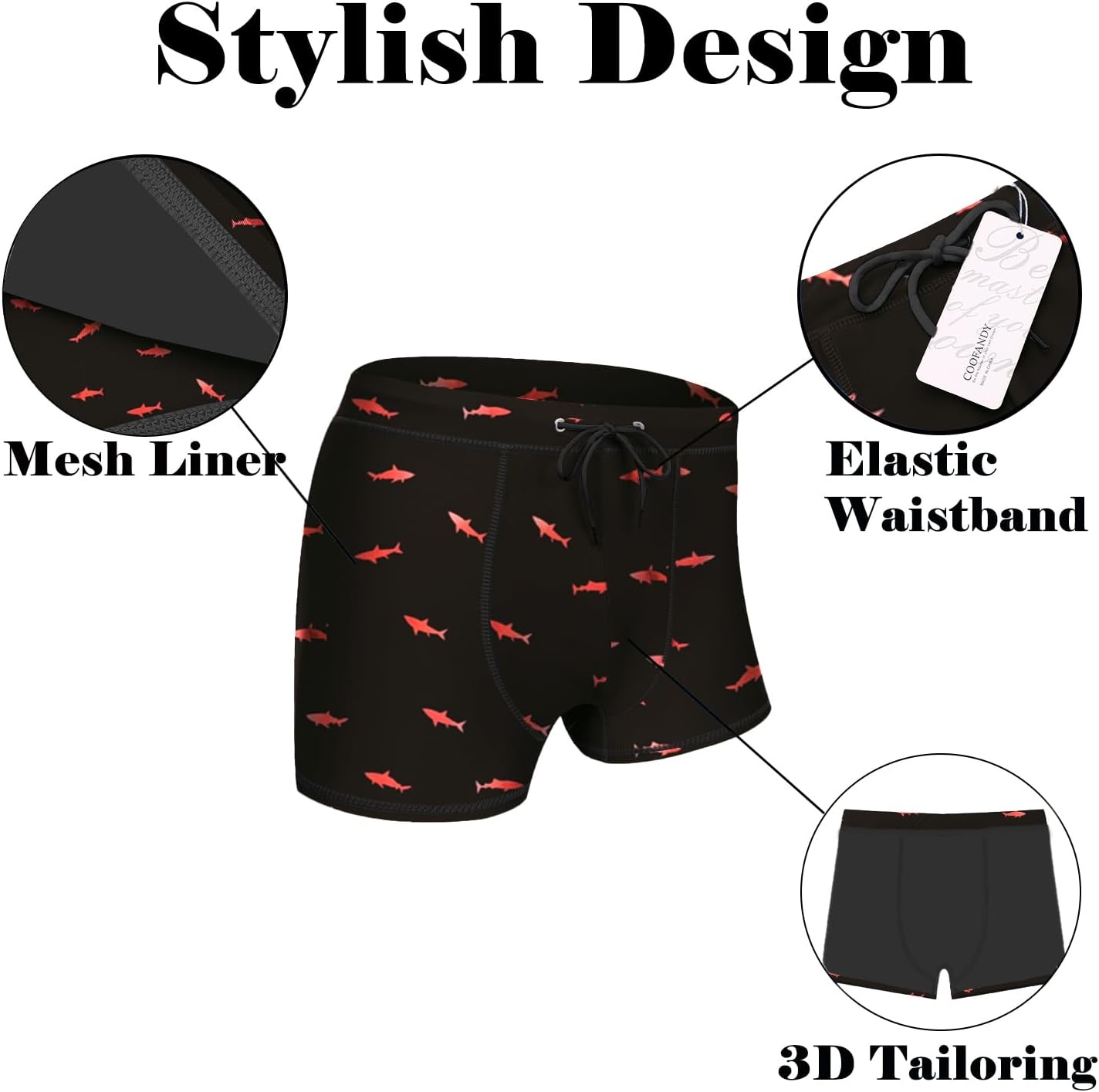 image:imageCOOFANDY Mens Square Leg Swim Briefs Tight Swim Trunks Swimsuit Athletic Bathing Suit Swimwear with LinerPattern Red Shark