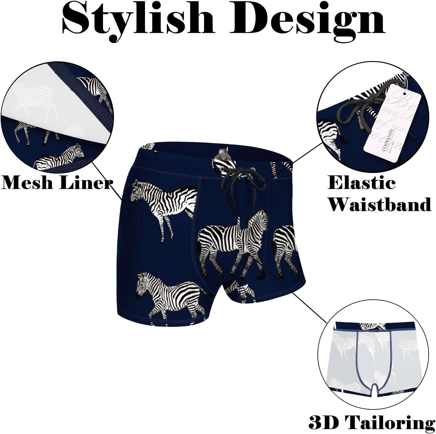 image:imageCOOFANDY Mens Square Leg Swim Briefs Tight Swim Trunks Swimsuit Athletic Bathing Suit Swimwear with LinerPattern Zebra