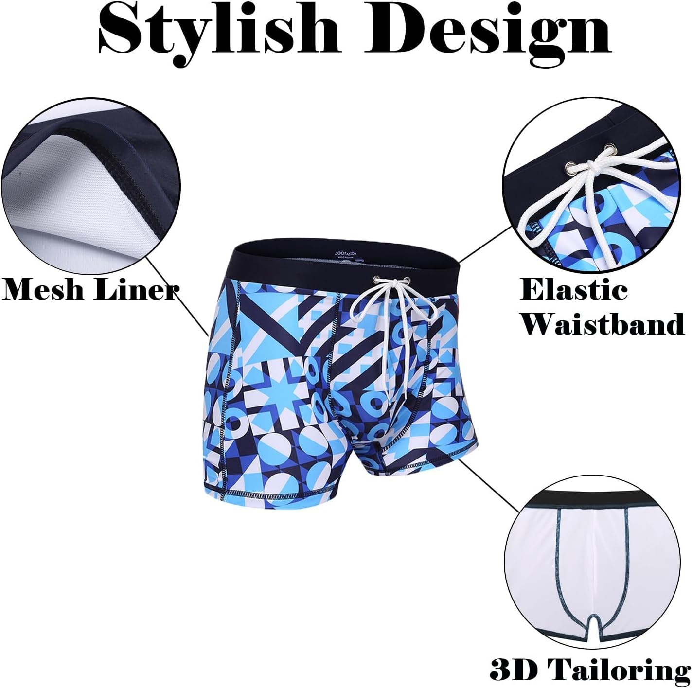 image:imageCOOFANDY Mens Square Leg Swim Briefs Tight Swim Trunks Swimsuit Athletic Bathing Suit Swimwear with LinerPattern1 Light Blue Geometric