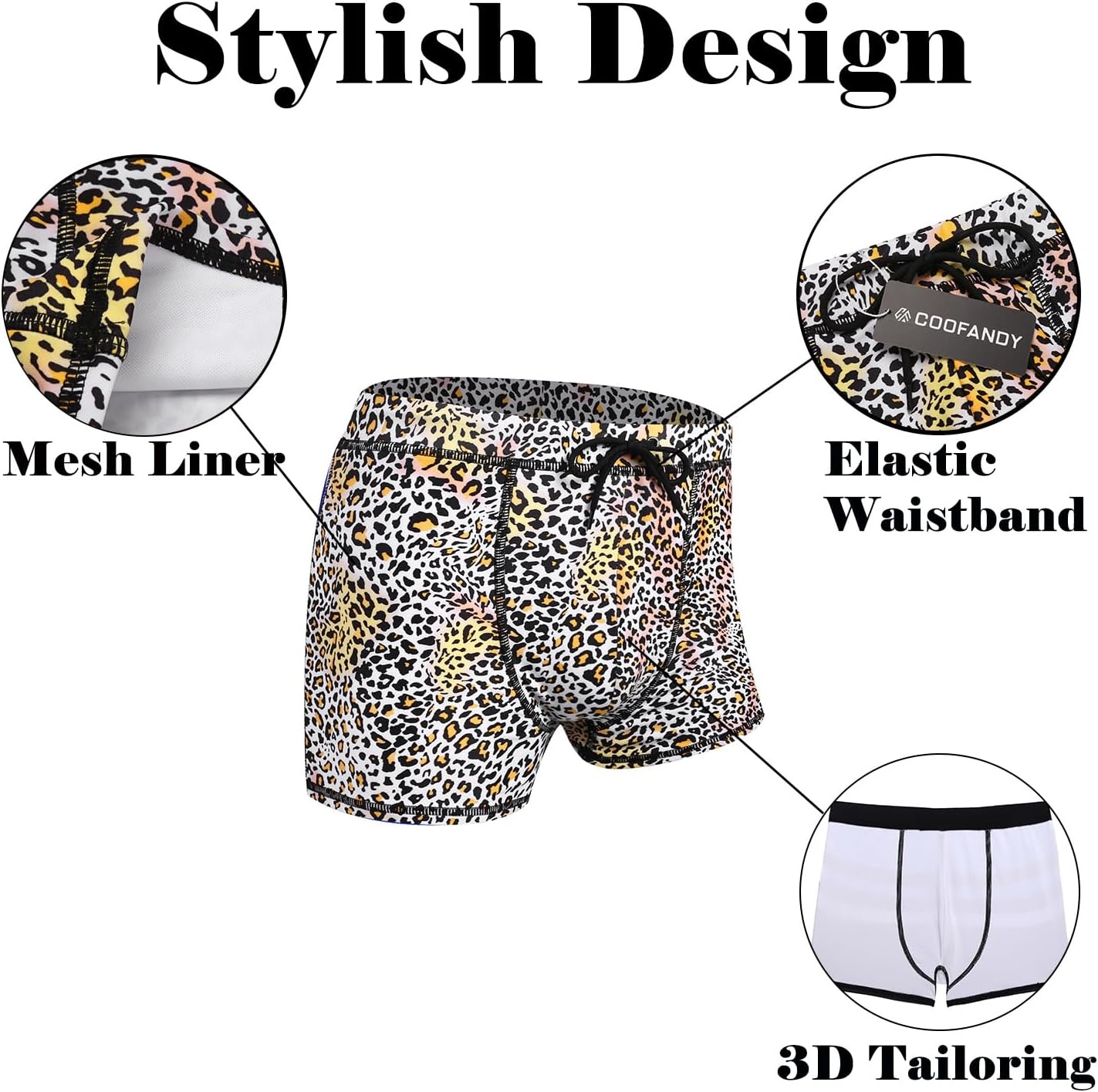 image:imageCOOFANDY Mens Square Leg Swim Briefs Tight Swim Trunks Swimsuit Athletic Bathing Suit Swimwear with LinerPattern11 Leopard Print