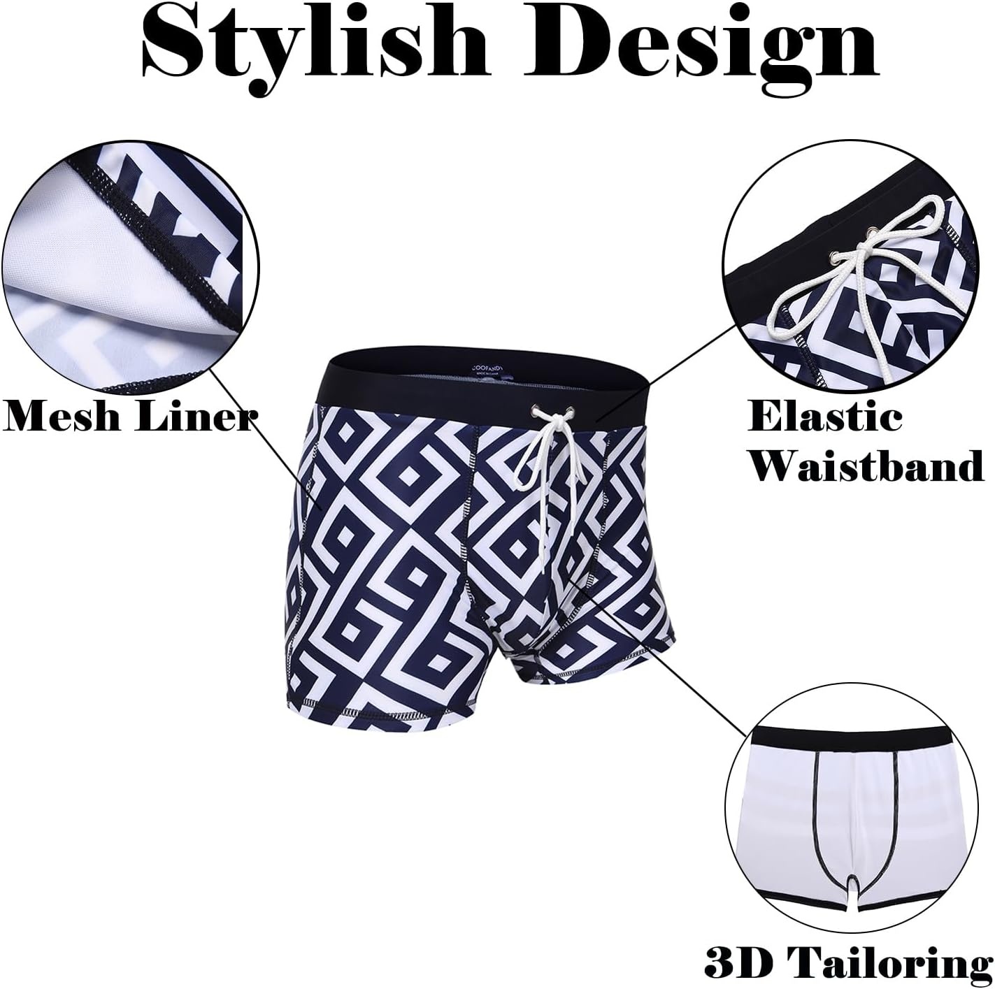 image:imageCOOFANDY Mens Square Leg Swim Briefs Tight Swim Trunks Swimsuit Athletic Bathing Suit Swimwear with LinerPattern2 Navy Blue Key