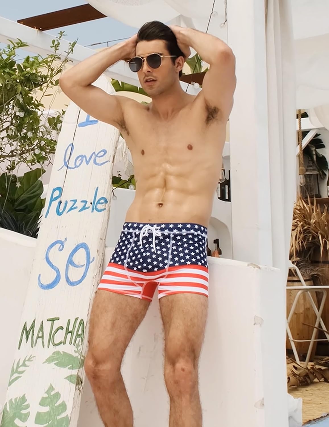 image:imageCOOFANDY Mens Square Leg Swim Briefs Tight Swim Trunks Swimsuit Athletic Bathing Suit Swimwear with LinerPattern4 American Flag