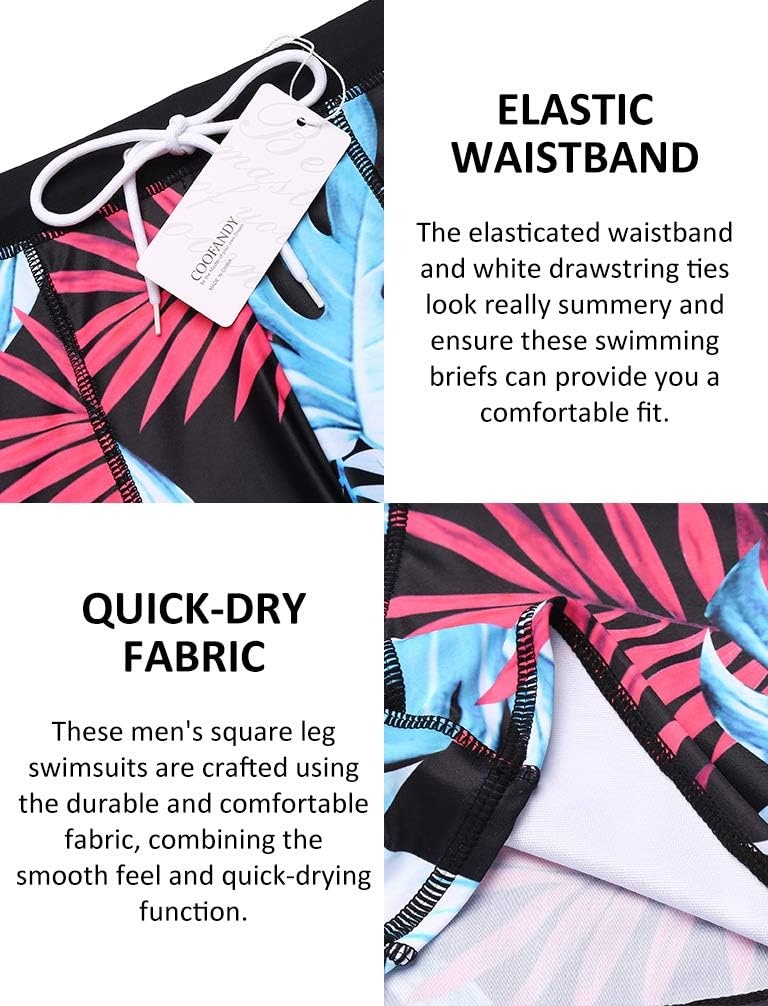 image:imageCOOFANDY Mens Square Leg Swim Briefs Tight Swim Trunks Swimsuit Athletic Bathing Suit Swimwear with LinerPattern5 Tropical Leaves