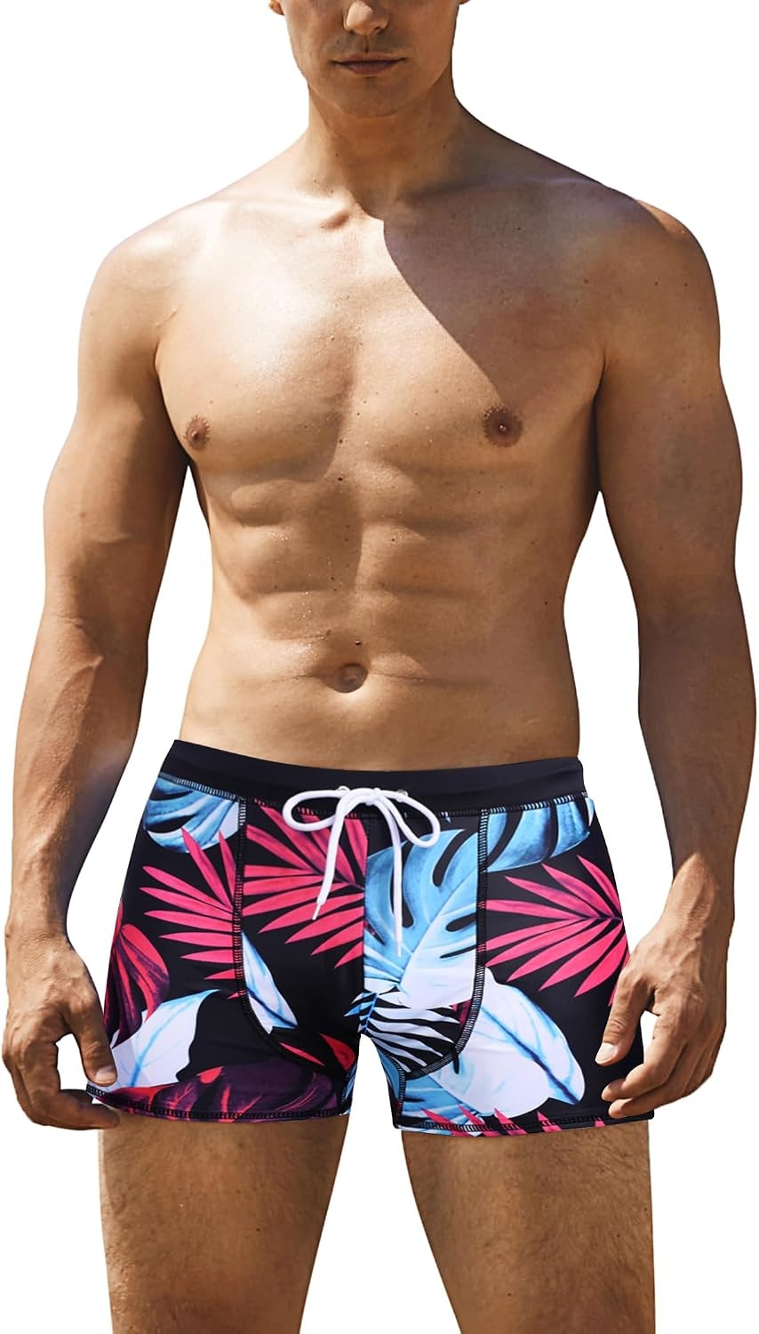 image:imageCOOFANDY Mens Square Leg Swim Briefs Tight Swim Trunks Swimsuit Athletic Bathing Suit Swimwear with LinerPattern5 Tropical Leaves