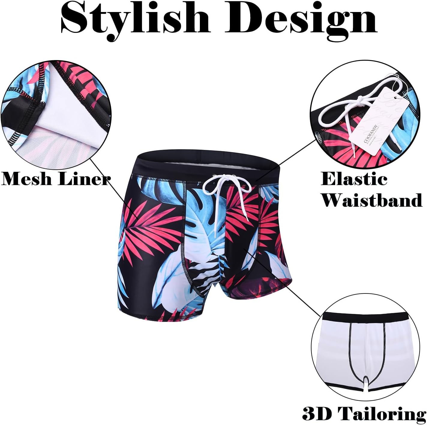 image:imageCOOFANDY Mens Square Leg Swim Briefs Tight Swim Trunks Swimsuit Athletic Bathing Suit Swimwear with LinerPattern5 Tropical Leaves