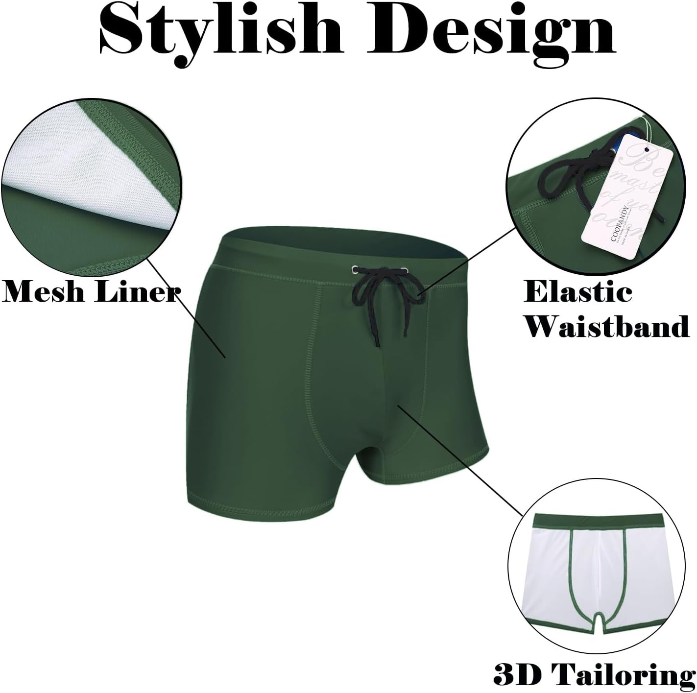 image:imageCOOFANDY Mens Square Leg Swim Briefs Tight Swim Trunks Swimsuit Athletic Bathing Suit Swimwear with LinerSolid Arm Green