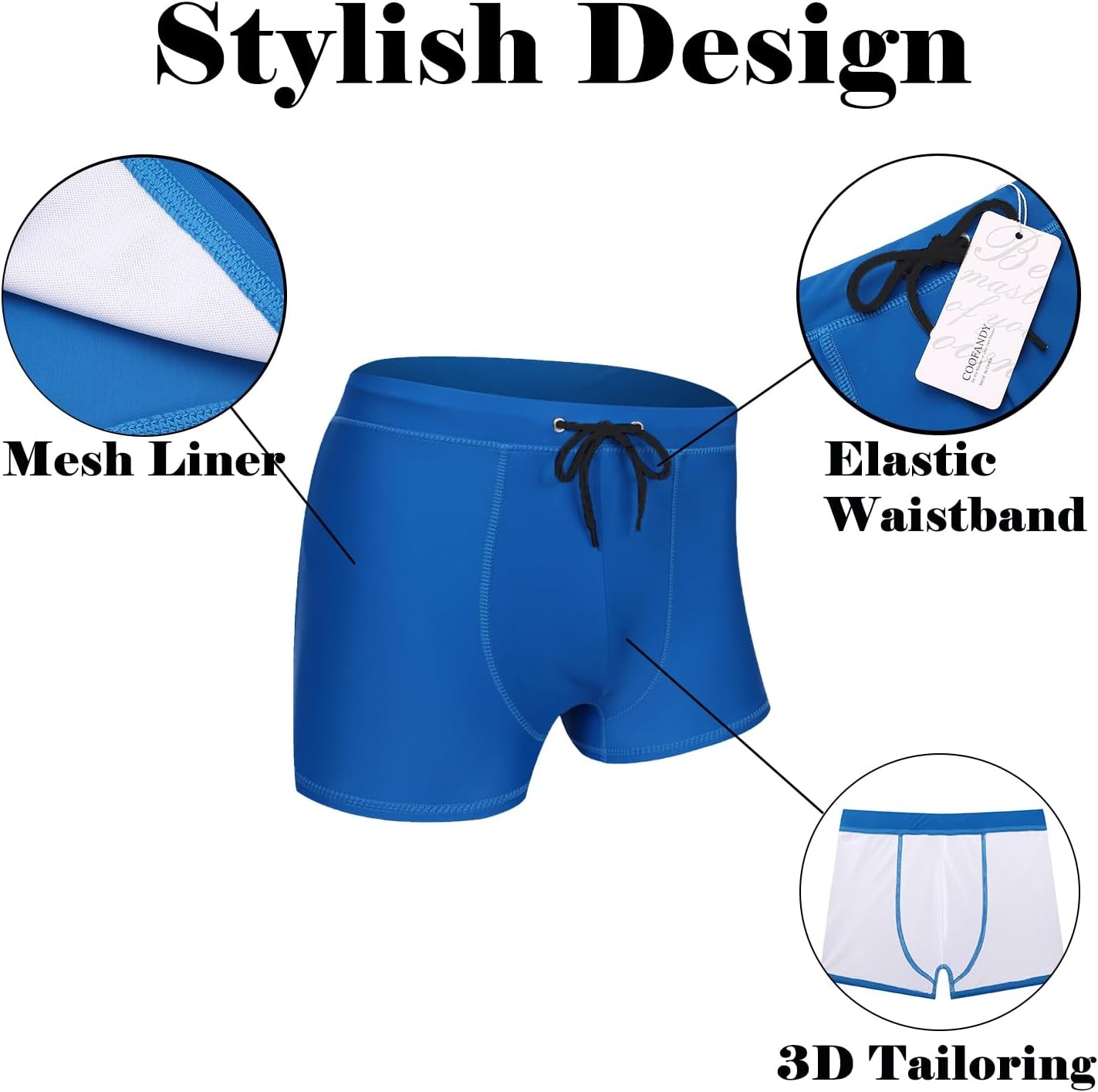 image:imageCOOFANDY Mens Square Leg Swim Briefs Tight Swim Trunks Swimsuit Athletic Bathing Suit Swimwear with LinerSolid Blue