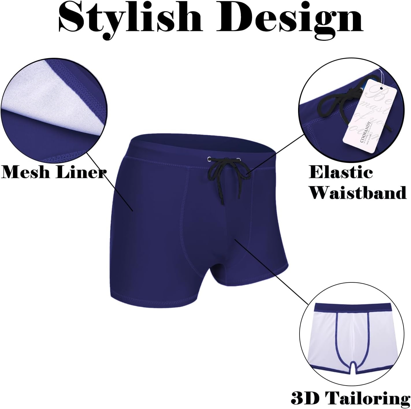 image:imageCOOFANDY Mens Square Leg Swim Briefs Tight Swim Trunks Swimsuit Athletic Bathing Suit Swimwear with LinerSolid Navy Blue
