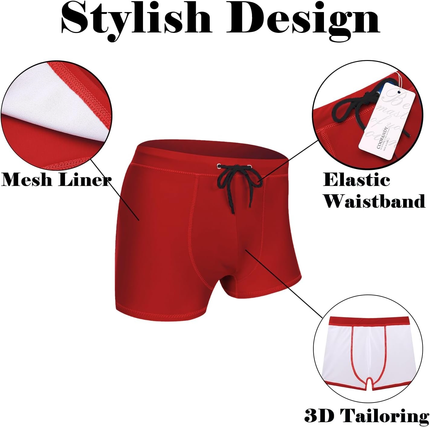image:imageCOOFANDY Mens Square Leg Swim Briefs Tight Swim Trunks Swimsuit Athletic Bathing Suit Swimwear with LinerSolid Red