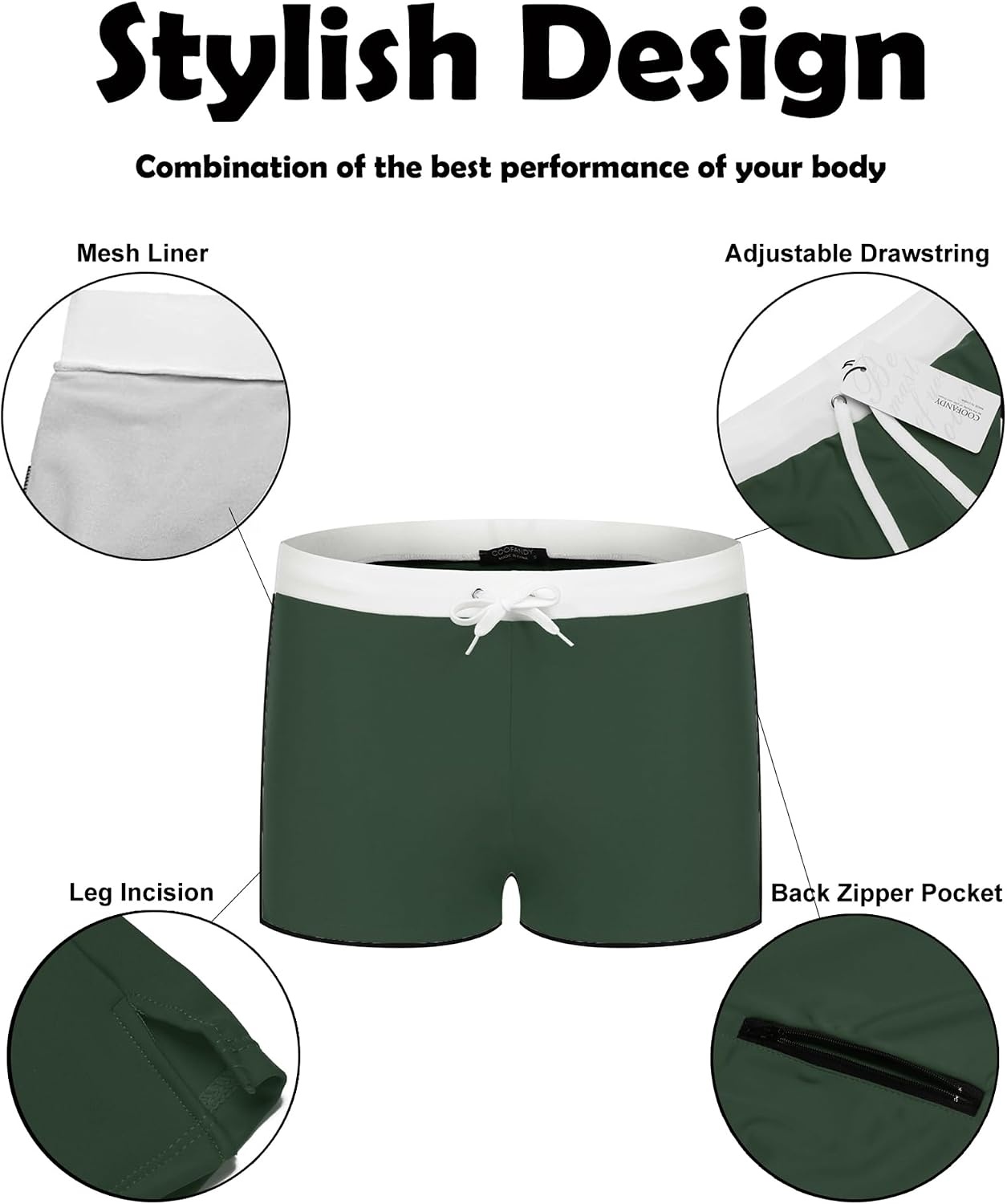 image:imageCOOFANDY Mens Square Leg Swim Briefs Tight Swim Trunks Swimsuit Athletic Bathing Suit Swimwear with LinerZ Army Green