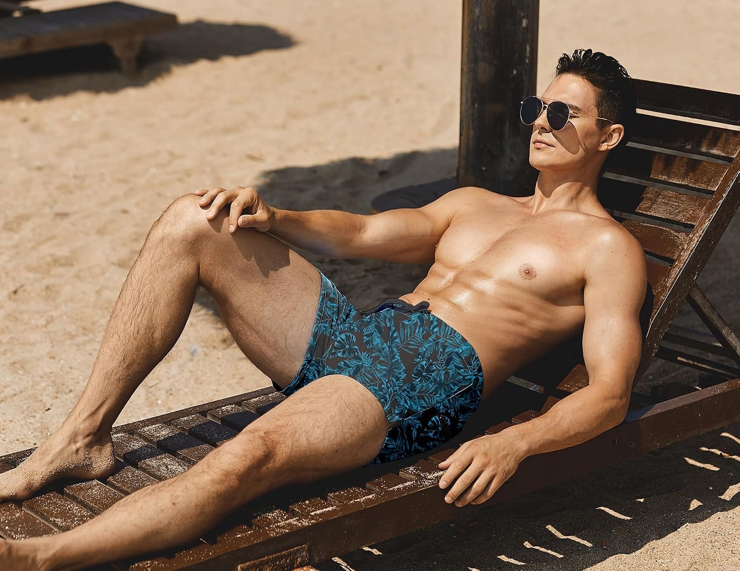 image:imageCOOFANDY Mens Square Leg Swim Briefs Tight Swim Trunks Swimsuit Athletic Bathing Suit Swimwear with LinerZ Blue Leaf