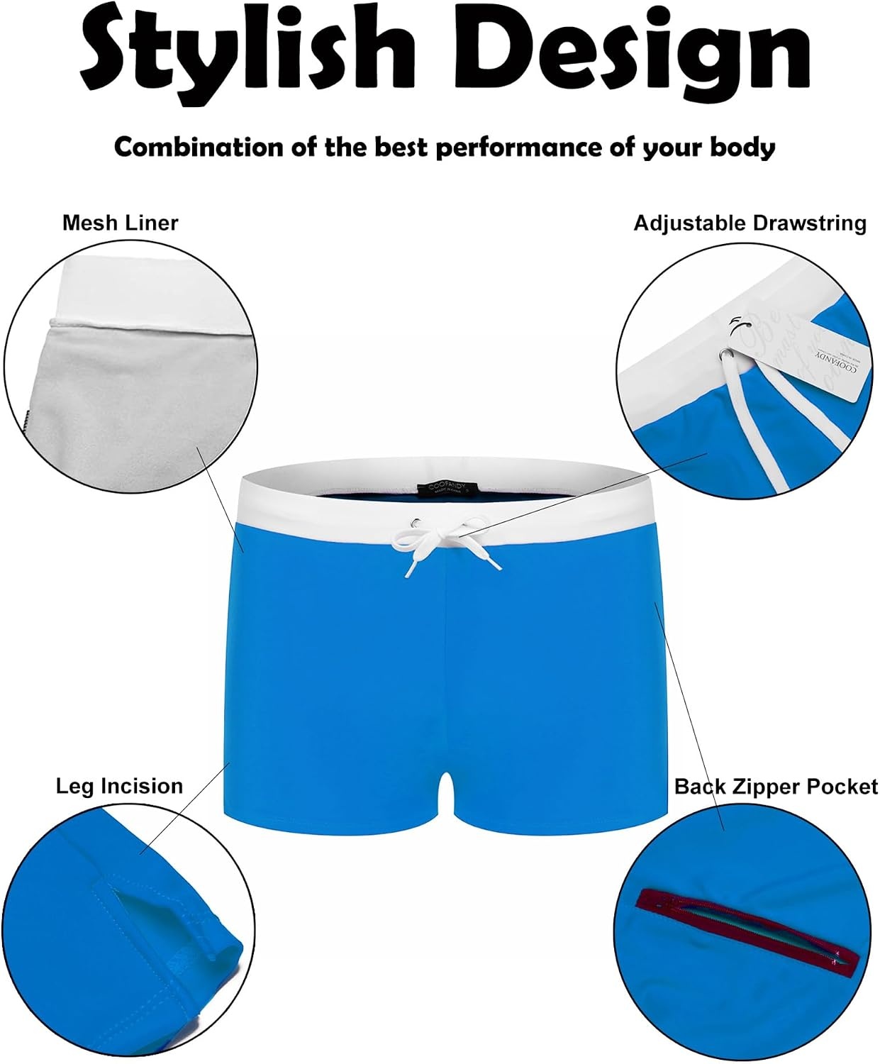 image:imageCOOFANDY Mens Square Leg Swim Briefs Tight Swim Trunks Swimsuit Athletic Bathing Suit Swimwear with LinerZ Light Blue