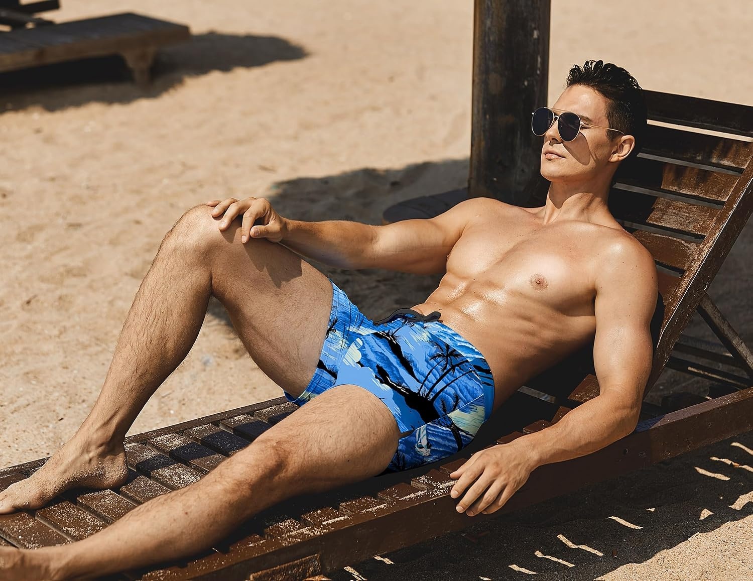 image:imageCOOFANDY Mens Square Leg Swim Briefs Tight Swim Trunks Swimsuit Athletic Bathing Suit Swimwear with LinerZ Palm Tree Blue
