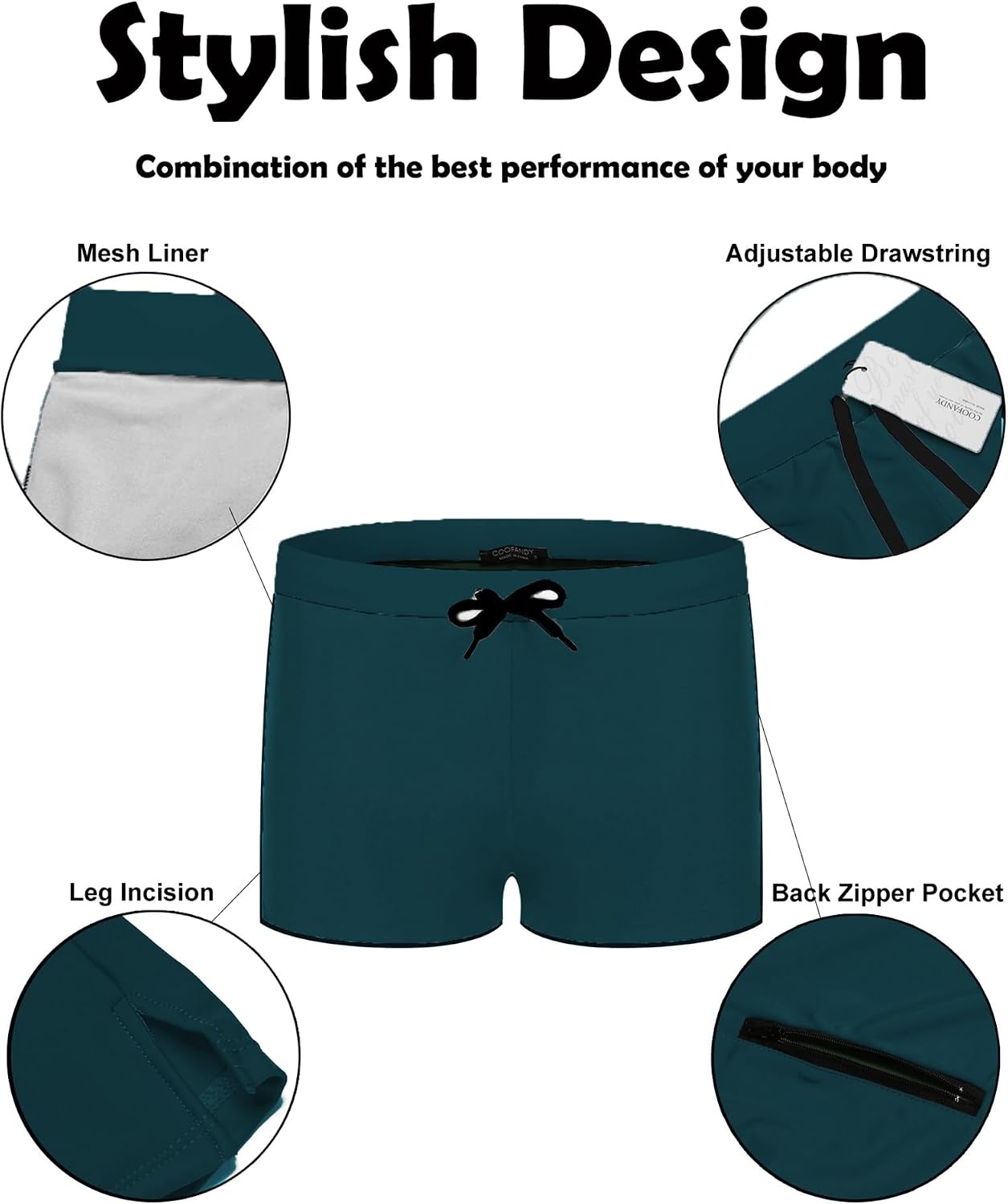 image:imageCOOFANDY Mens Square Leg Swim Briefs Tight Swim Trunks Swimsuit Athletic Bathing Suit Swimwear with LinerZ Peacock Blue