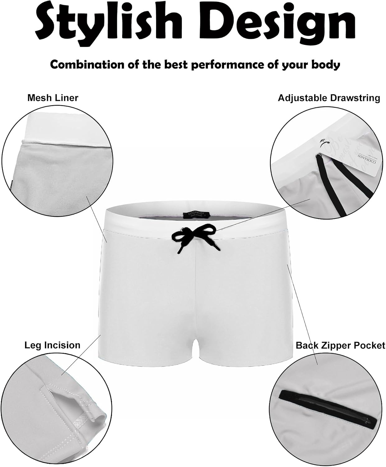image:imageCOOFANDY Mens Square Leg Swim Briefs Tight Swim Trunks Swimsuit Athletic Bathing Suit Swimwear with LinerZ White